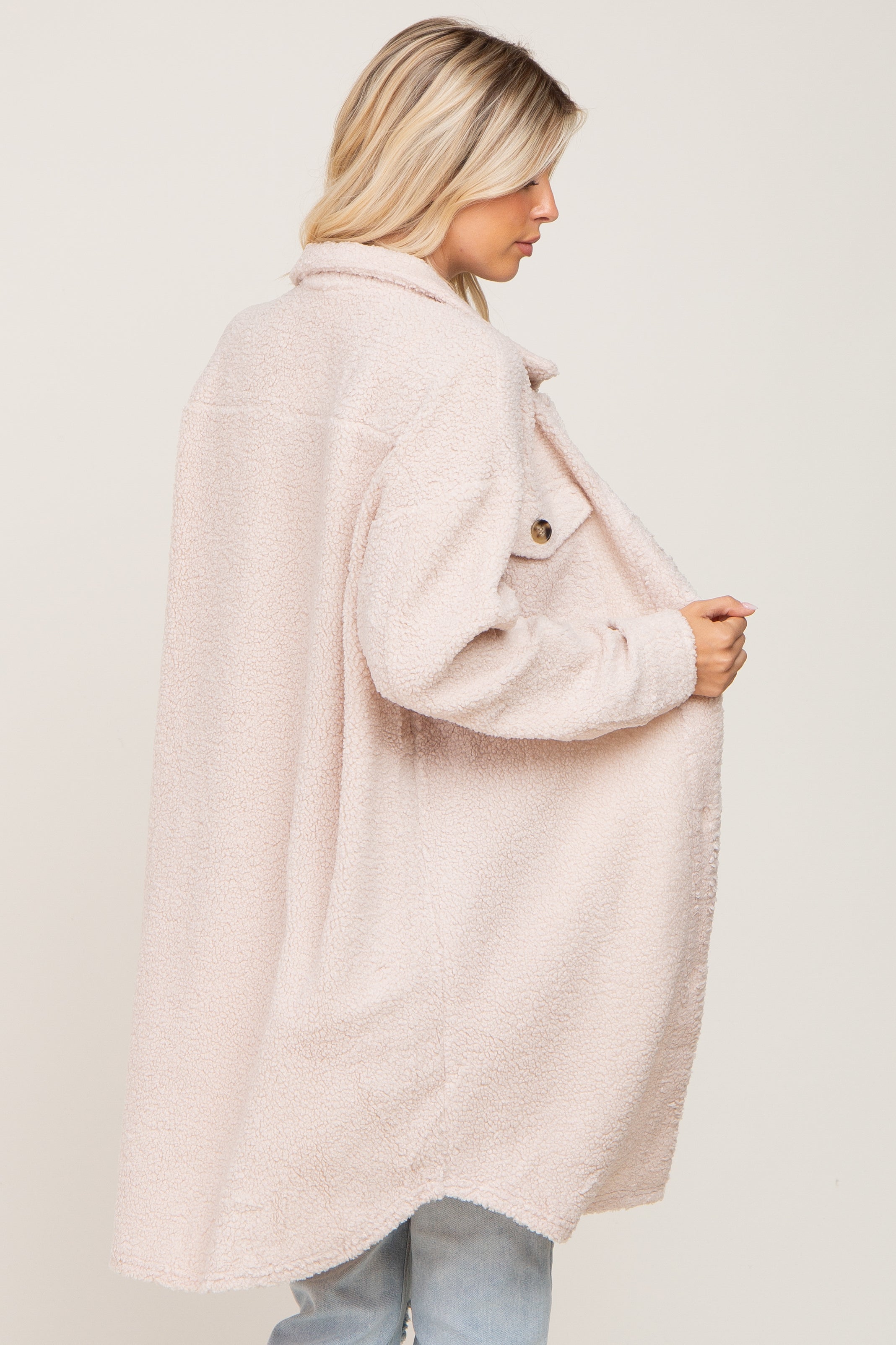 Cozy Beige Fleece Long Shirt Jacket for Women - Soft & Warm Oversized Button Up Cardigan - Perfect for Fall, Winter & Layering Outfits
