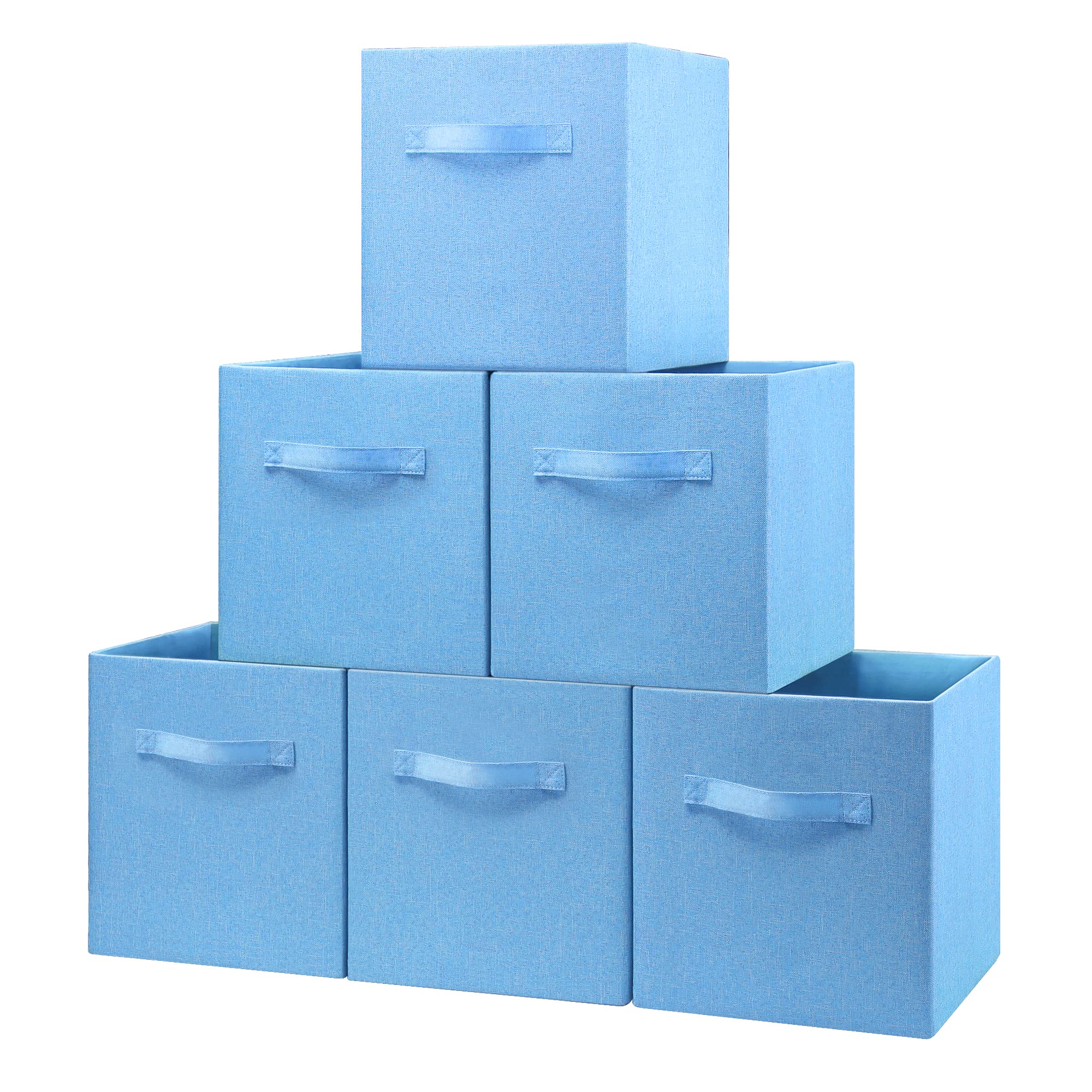 Premium 11-Inch Thick Fabric Storage Cubes 6-Pack - Foldable Closet Organizer Bins with Dual Handles for Nursery, Playroom, Home & Office Organization (Aqua Blue) - Perfect for Toys, Books, Clothes & Household Items Storage