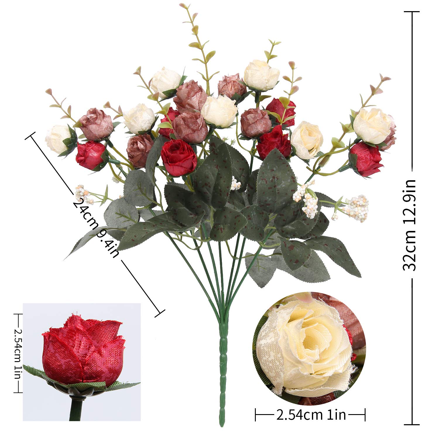 Flojery 21 Heads Silk Rose Bouquet - Artificial Mini Roses for DIY Wedding Bouquets, Bridal Shower Centerpieces, Home Decor (Pack of 4, Red) - Perfect for Wedding Decorations, Table Centerpieces, and Romantic Home Accents