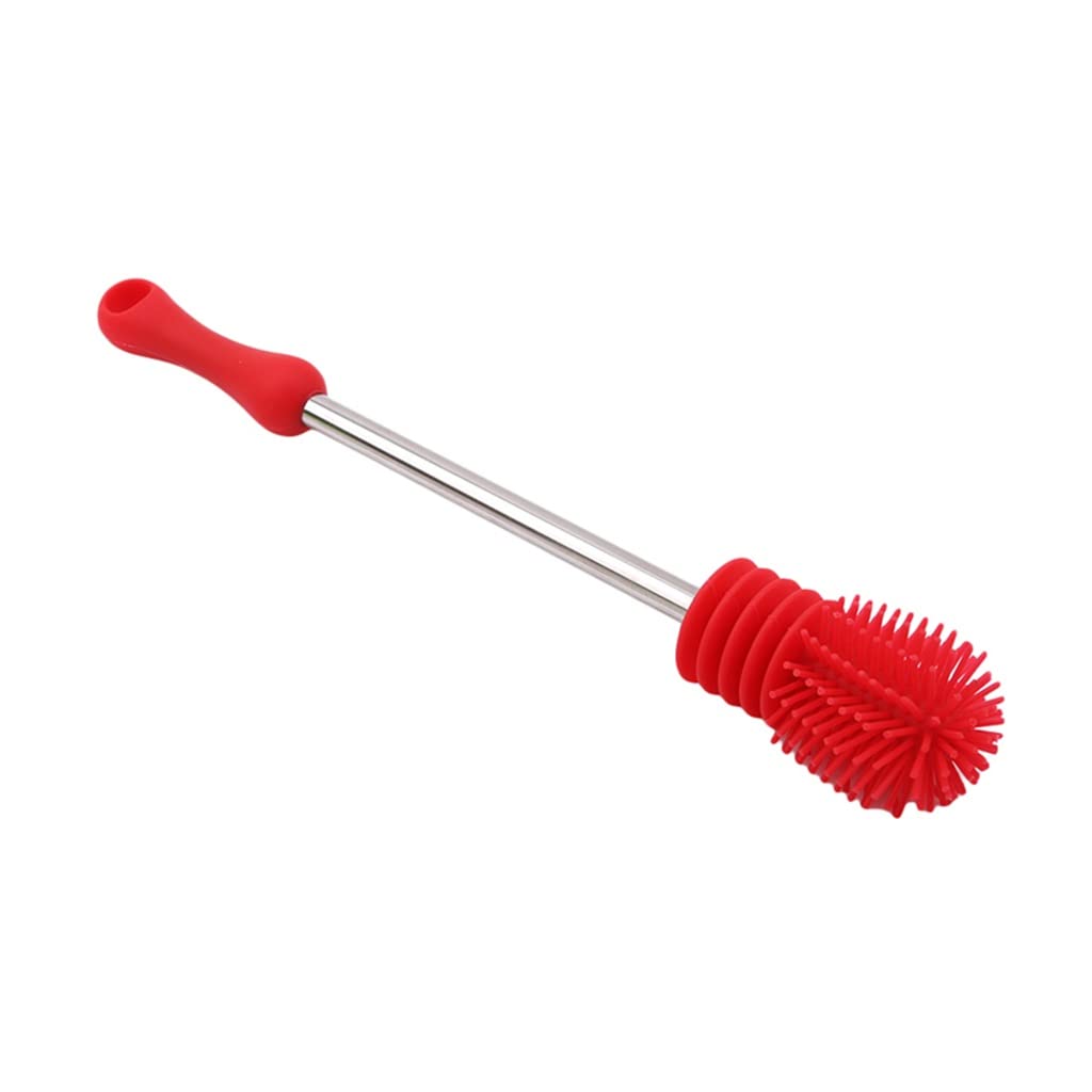 LEIGE Baby Bottle Cleaning Brush Set - Silicone Nipple & Pacifier Cleaner, 27cm Long Handle for Easy Cleaning (Red) - Perfect for Newborns, Infants, and Toddlers' Milk Bottle Hygiene at Home or Travel