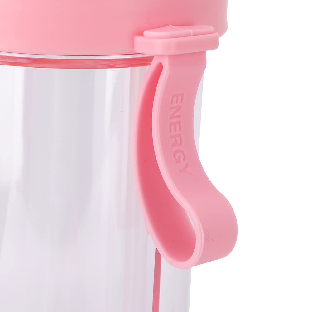 Oumefar 600ml BPA-Free Portable Water Bottle with Straw and Handle - Leakproof Sports Drink Bottle for Gym, Hiking, Travel & Outdoor Activities - Dual Purpose Sparkling Water Cup with 2 Straws (Pink)