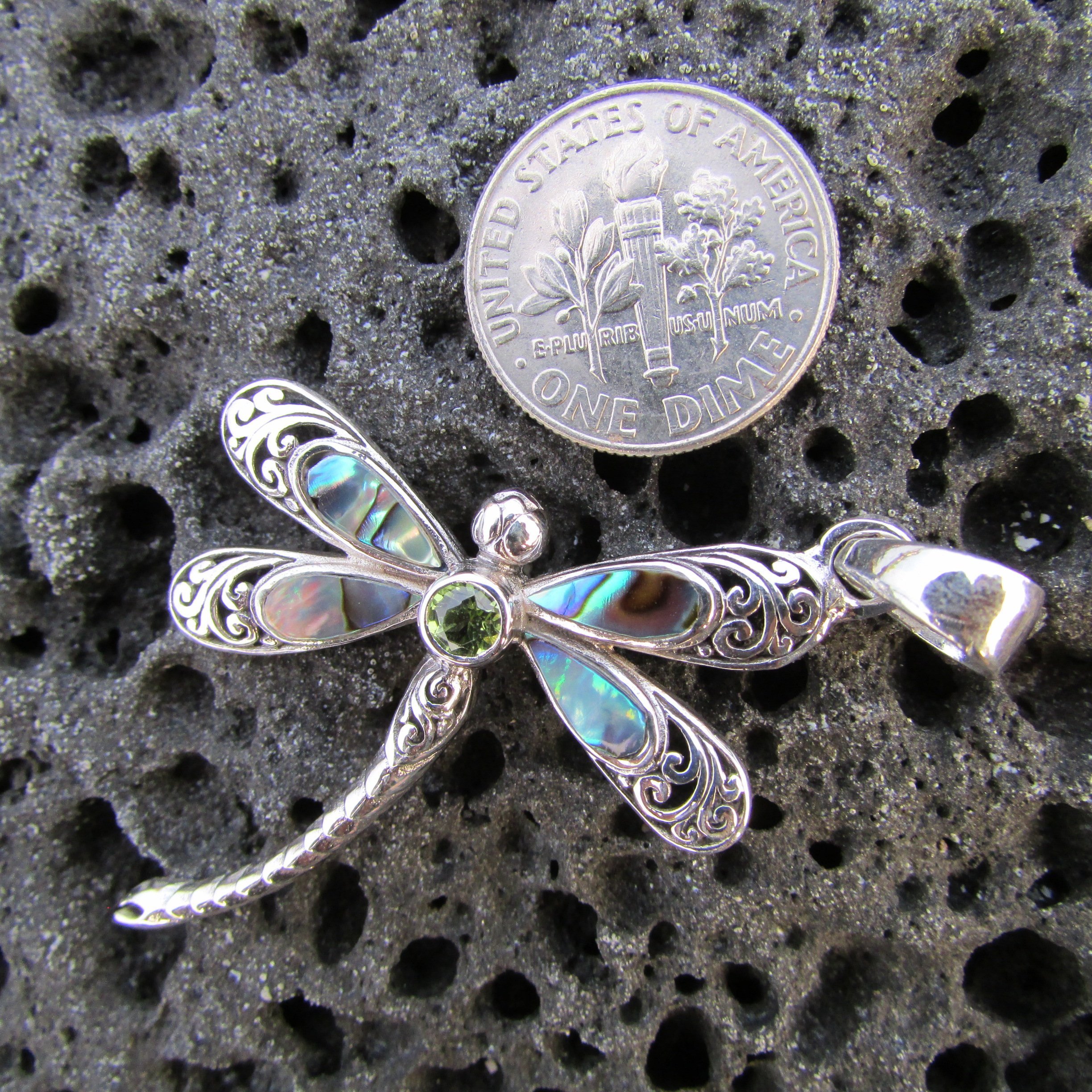 Sterling Silver Dragonfly Necklace with Abalone Shell and Peridot Gemstone - Elegant Jewelry for Women, Perfect Gift for Birthday, Anniversary & Special Occasions