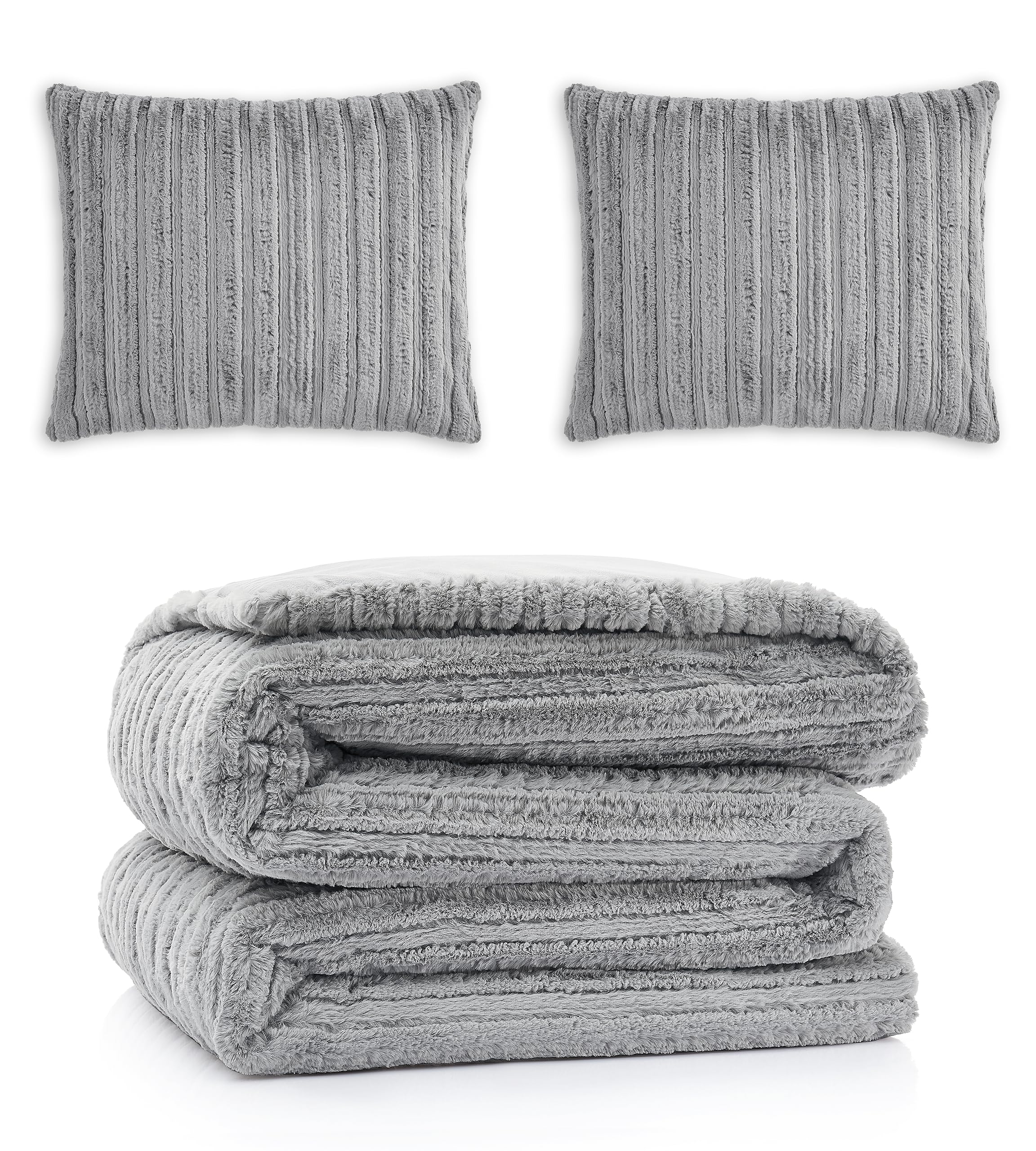 UGG Kenzie Full/Queen Comforter Set - Plush Faux Fur Reversible Down Alternative Bedding with 2 Pillow Shams | Hypoallergenic & Machine Washable | Ultra Soft & Warm Seal Gray Comforter for Cozy Bedroom Decor