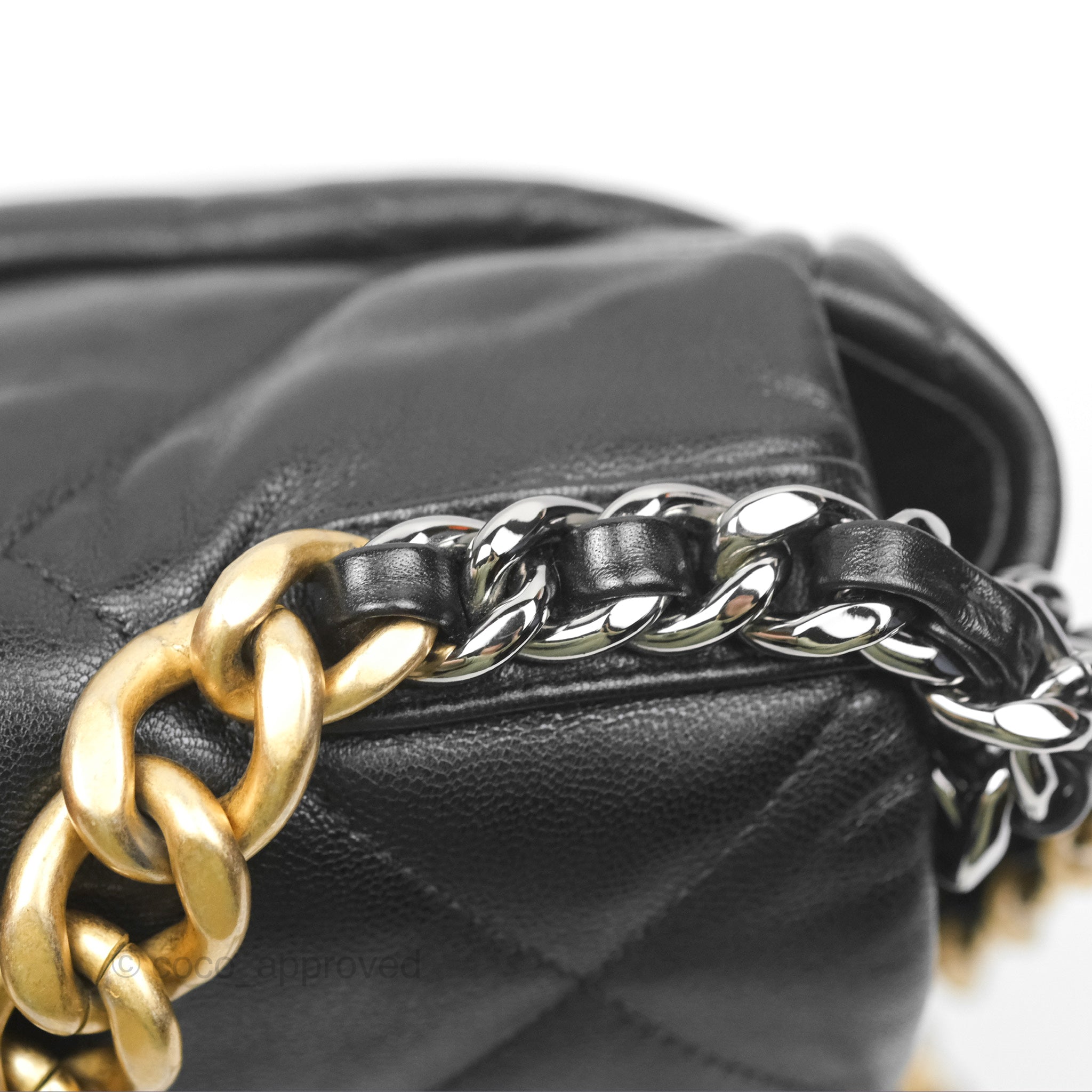 Chanel 19 Medium Flap Bag Black Goatskin Leather Mixed Gold/Silver Hardware - Luxury Designer Handbag for Women, Perfect for Work, Evening & Special Occasions