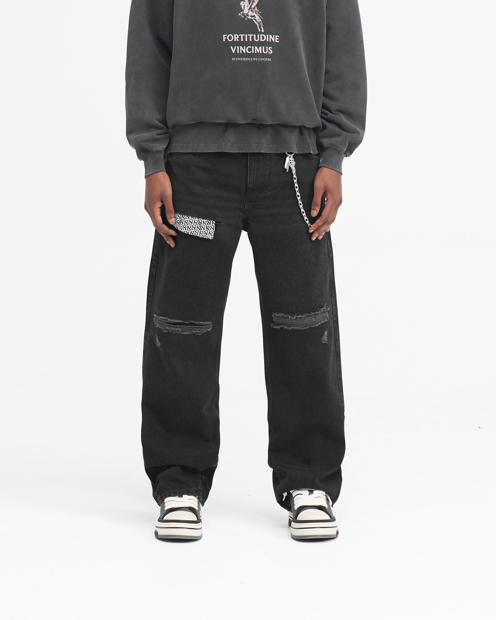 R3D Destroyer Baggy Denim Jeans for Men - Black Distressed Streetwear Pants | Perfect for Casual Wear, Hip Hop Fashion & Urban Street Style