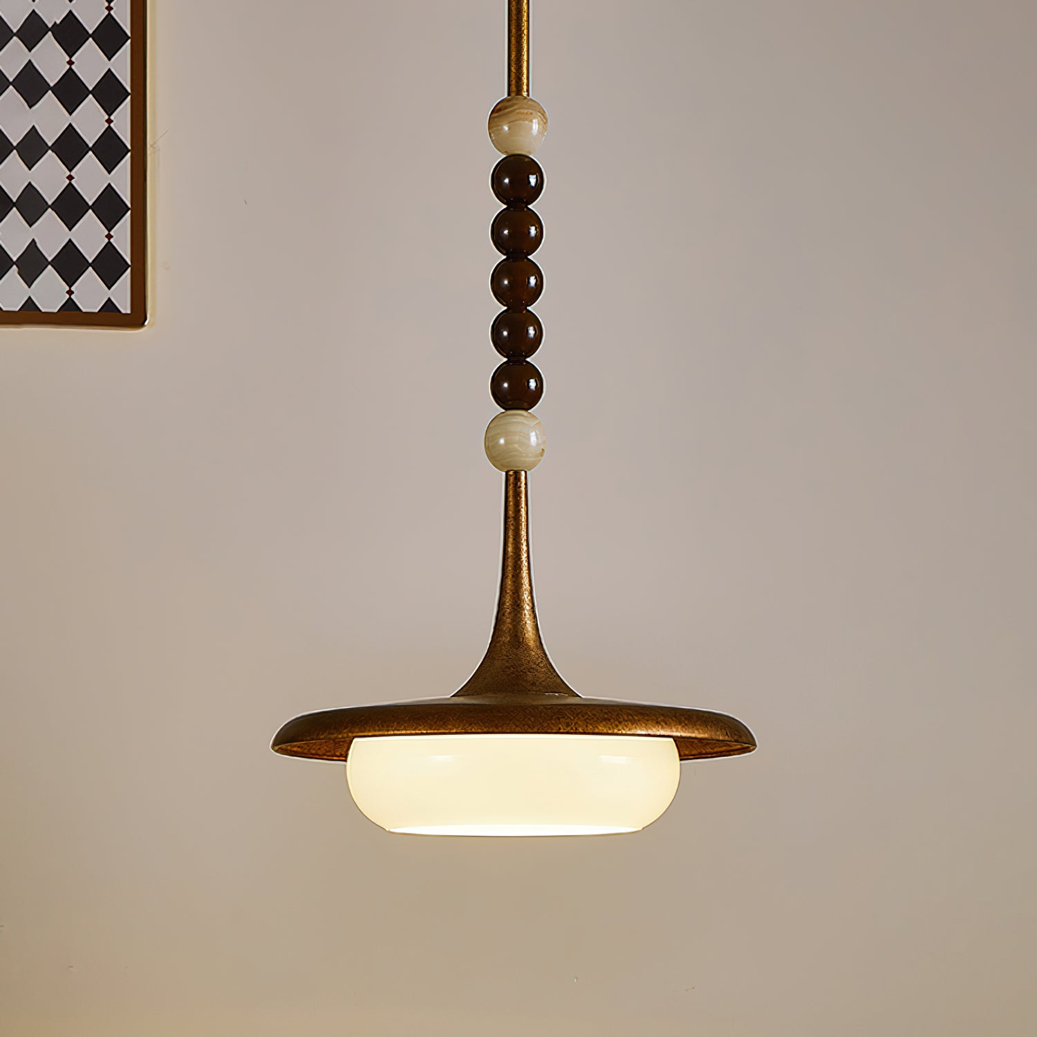 Oluce Beaded Pendant Lamp - Modern Glass Bead Chandelier Lighting for Dining Room, Bedroom & Living Room Decor