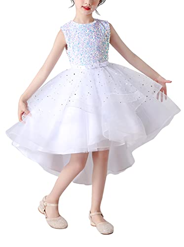 SEAUR Girls' Formal Evening Gown - Elegant Hi-Low Lace Maxi Dress with Train for Weddings, Parties & Special Occasions (Sizes 3-14T) | Perfect for Flower Girls, Pageants & Holiday Celebrations