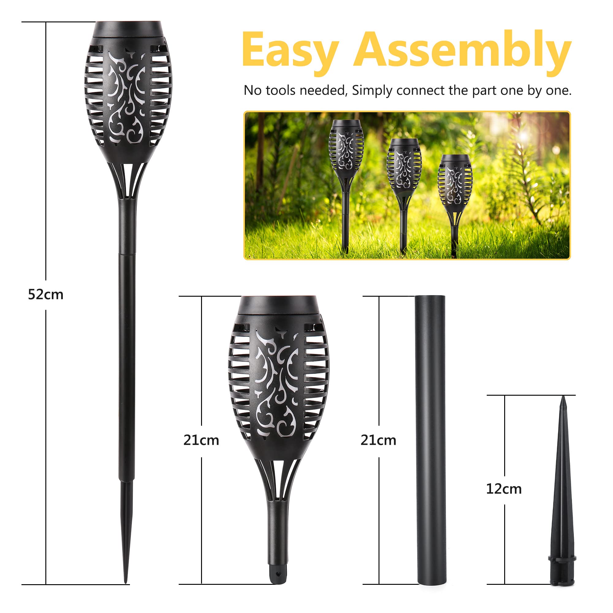 Solar Torch Flame Lights Outdoor - Waterproof Flickering Flame Solar Pathway Lights for Garden, Lawn, Patio, Yard, Driveway | Landscape Decoration Lighting for Backyard, Walkway & Outdoor Parties