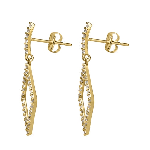 14K Yellow Gold Dangle Earrings with CZ Diamonds - Elegant Cubic Zirconia Stud Earrings for Women, Perfect for Weddings, Parties & Special Occasions