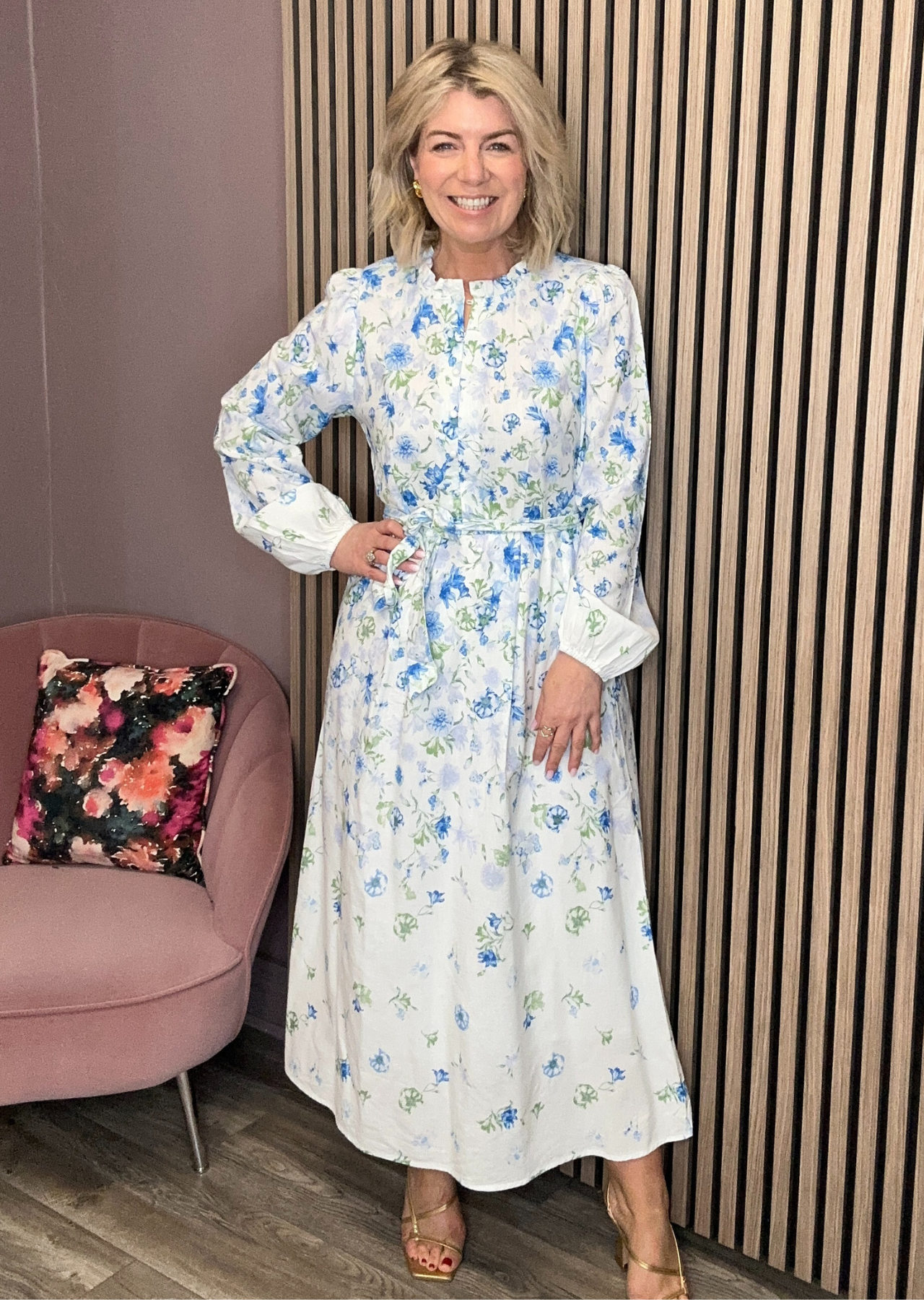 Erin Midi Dress for Women - Floral Print Snow White & Blue Summer Dress - Perfect for Beach Vacation, Garden Party & Casual Outings