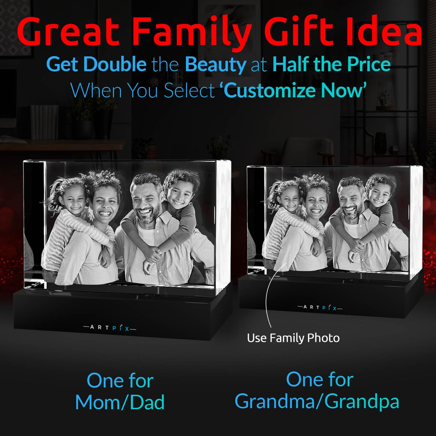 ArtPix Custom 3D Crystal Photo Engraving - Personalized Anniversary Gift for Couples, Wife, Husband, Her & Him - Unique Customized Present with Your Own Picture - Perfect for Wedding, Valentine's Day & Special Occasions
