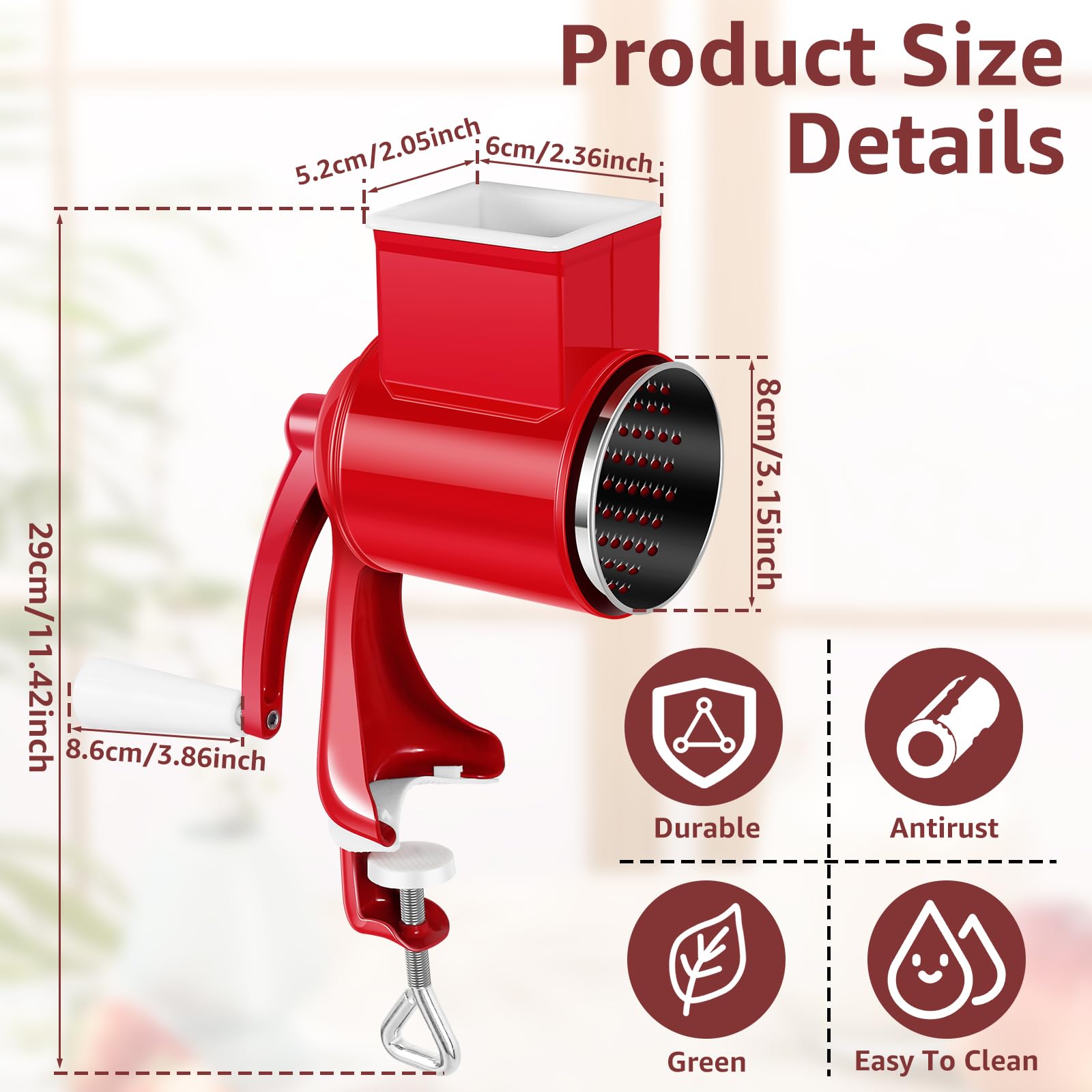 Premium Hand Crank Grain Mill - Manual Corn Grinder for Coffee, Wheat, Oats, Nuts, Herbs & Spices | Durable Cast Iron Construction | Perfect for Home Baking, Camping & Emergency Food Prep (Red)