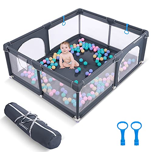 CONMIXC Extra Large Baby Playpen - 72” x 59” See Through Play Yard with Zipper Door for Babies & Toddlers | Portable Playard, Safety Fence for Indoor & Outdoor Use in Living Room, Nursery or Backyard