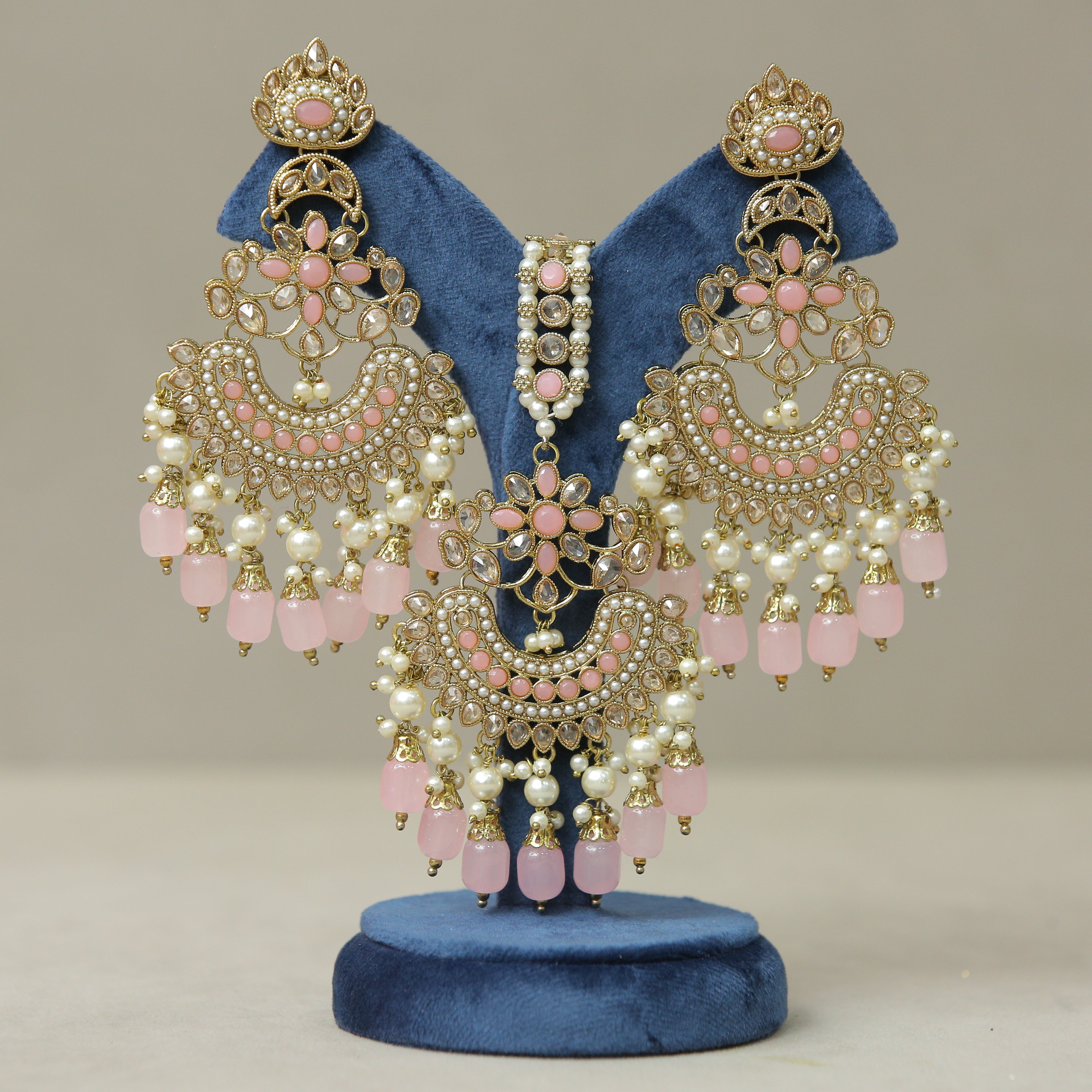 Anavi Polki Earrings and Tikka Set - Traditional Indian Bridal Jewelry for Weddings, Festivals & Special Occasions