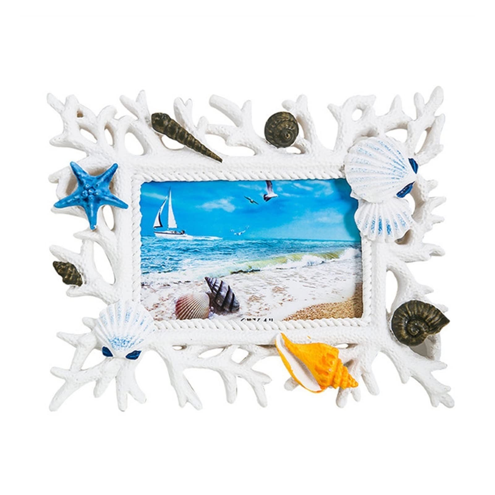 Coral Shell Resin Photo Frame 6 Inch - Ocean Romance Mediterranean Style Wedding & Home Decor for Wall & Tabletop | Perfect for Beach Weddings, Coastal Home Decor, and Gift Giving