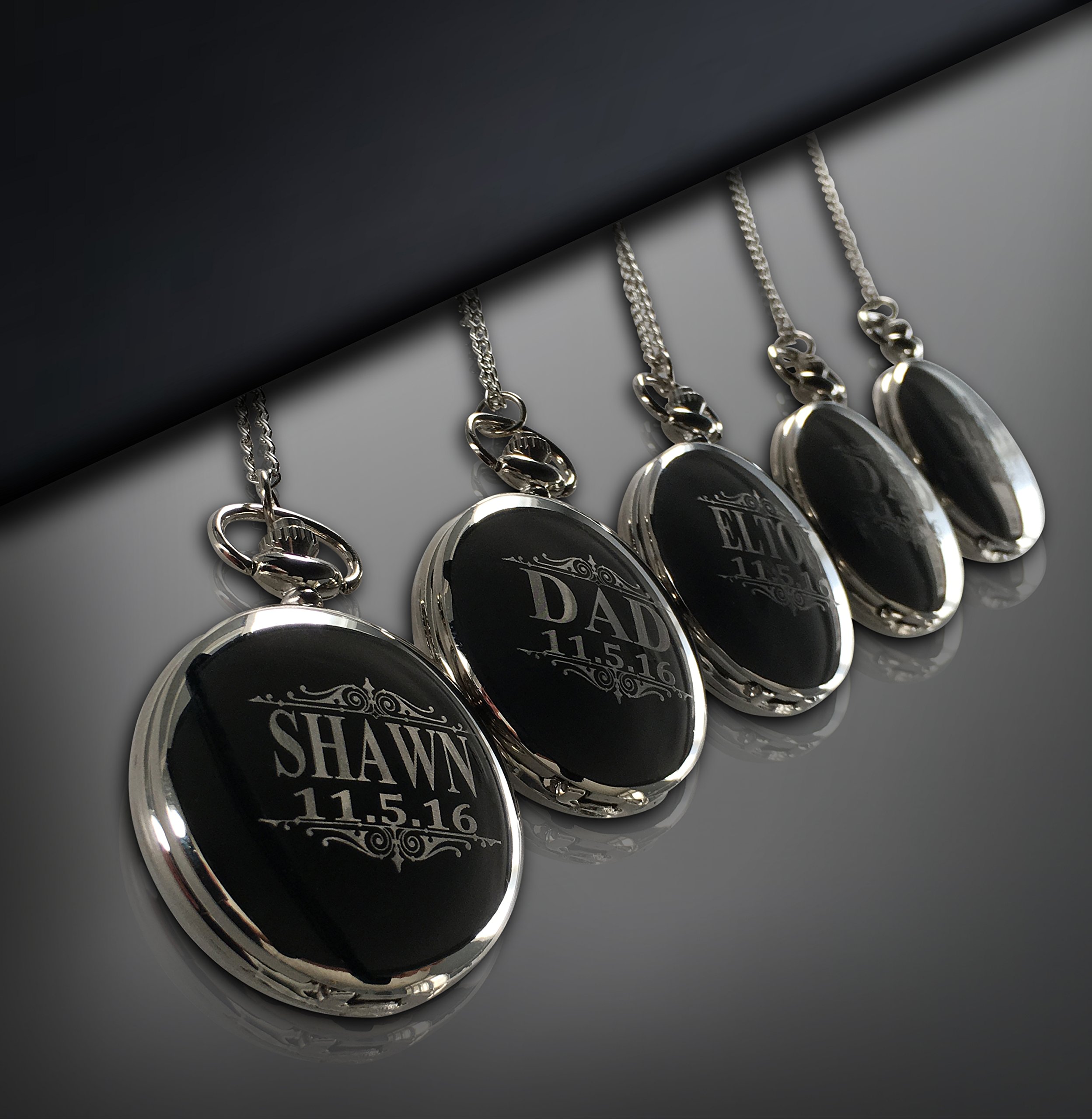 7 Engraved Pocket Watches for Groomsmen - Wedding Gift Set with Chain, Engraving & Gift Box (5 Colors) - Unique His & Her Gifts for Anniversary, Bridal Party & Special Occasions
