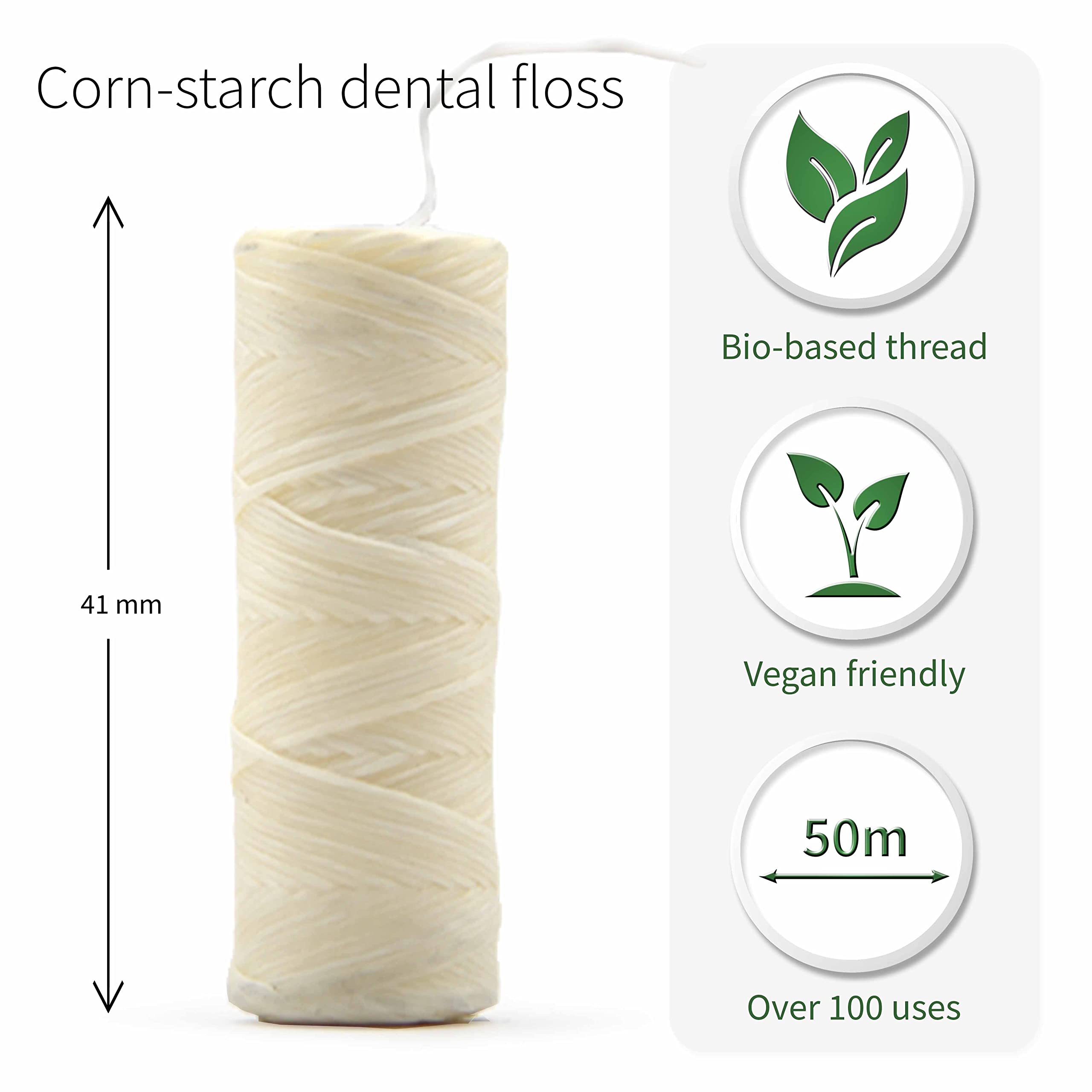 Eco-Friendly Vegan Dental Floss - Plastic-Free Candelilla Wax Floss Refill | Zero Waste Dental Tape with Stainless Steel Dispenser | Mint Flavored 55 Yards Bamboo Floss | Perfect for Travel, Home & Sustainable Oral Care