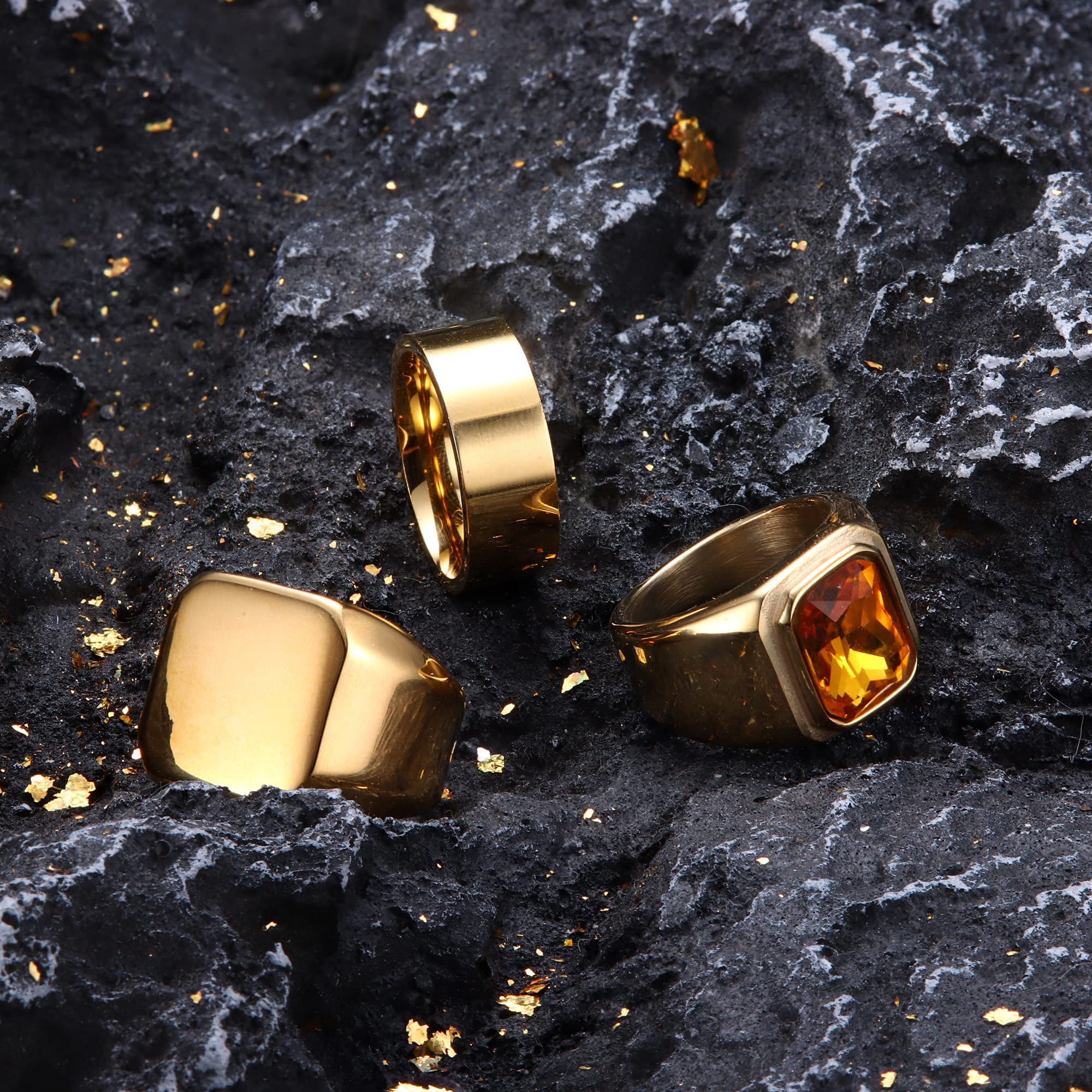 Dochais 3PCS Men's Stainless Steel Signet Rings Set - Square Agate Onyx Biker Rings for Men, Solid Polished Retro Band Rings (Size 7-13) - Perfect for Casual Wear, Biker Style & Gift Giving