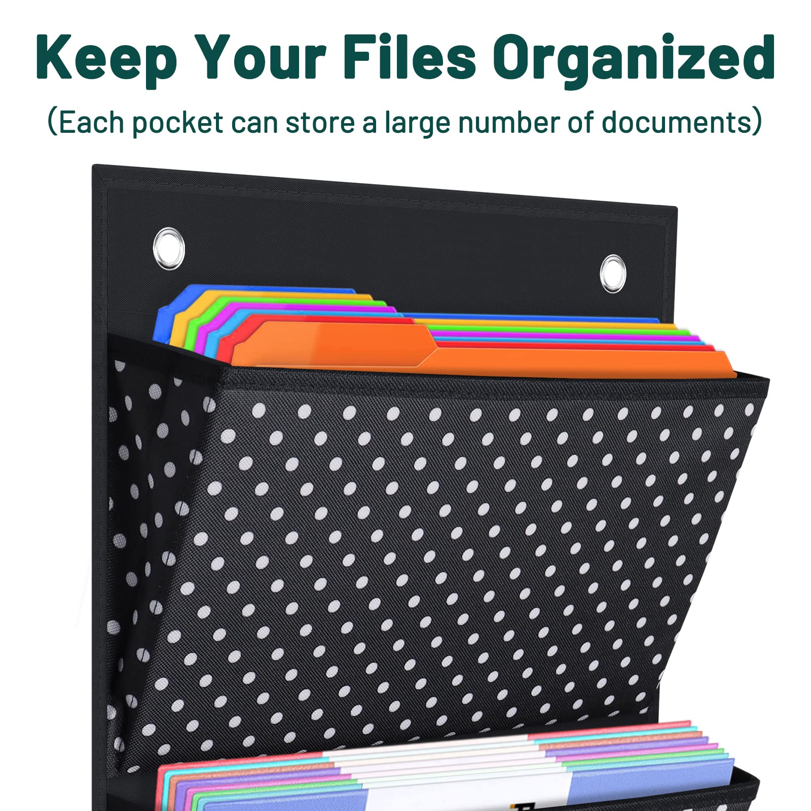Hanging File Organizer Wall Mount - 4 Pocket Storage Chart for Office, Business, Home & School - Over The Door & Wall Mount File Holder - Perfect for Documents, Mail, Supplies & Classroom Organization