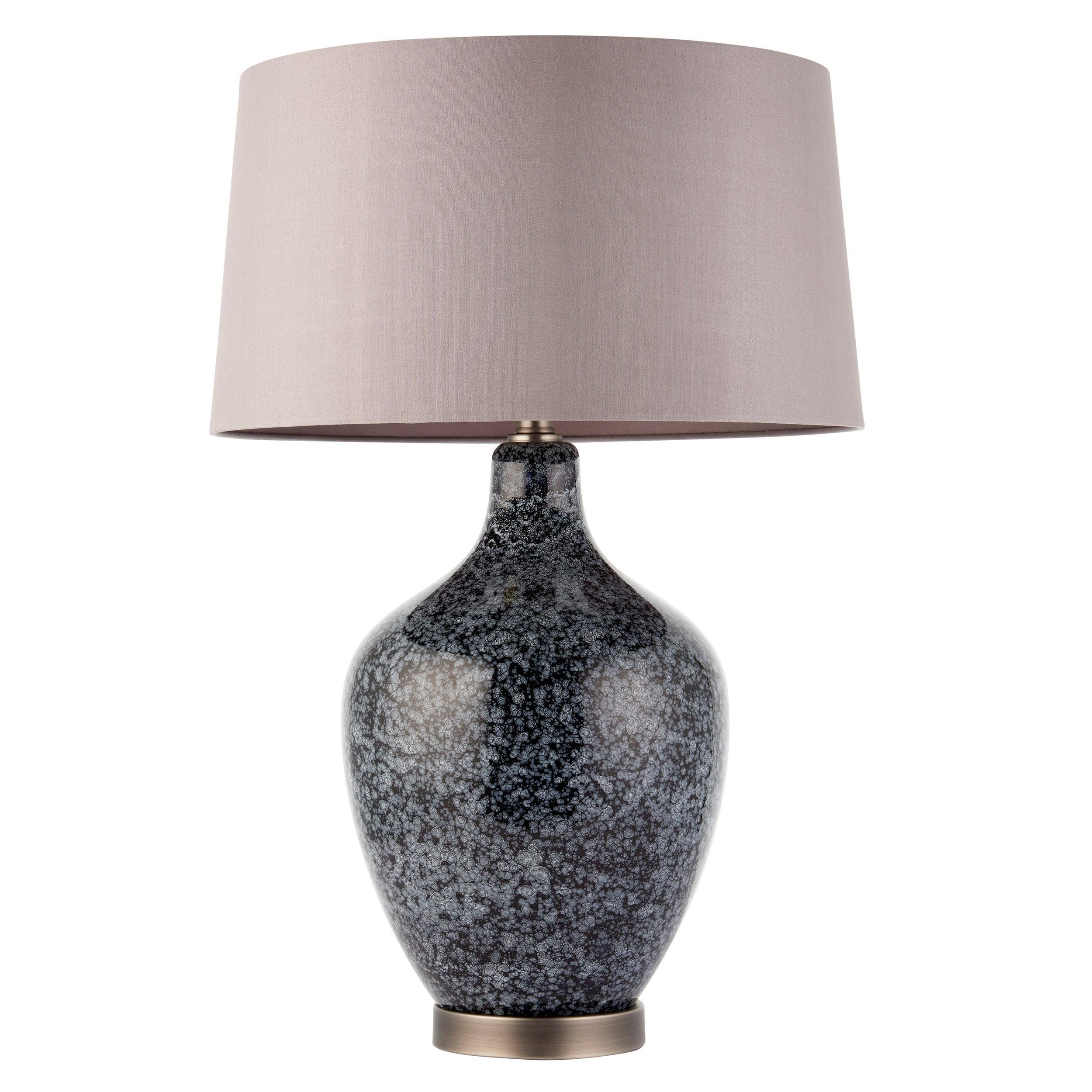 Endon Ilsa 1 Light Black Glass Table Lamp with Mink Shade - Modern Home Office & Living Room Lighting Decor