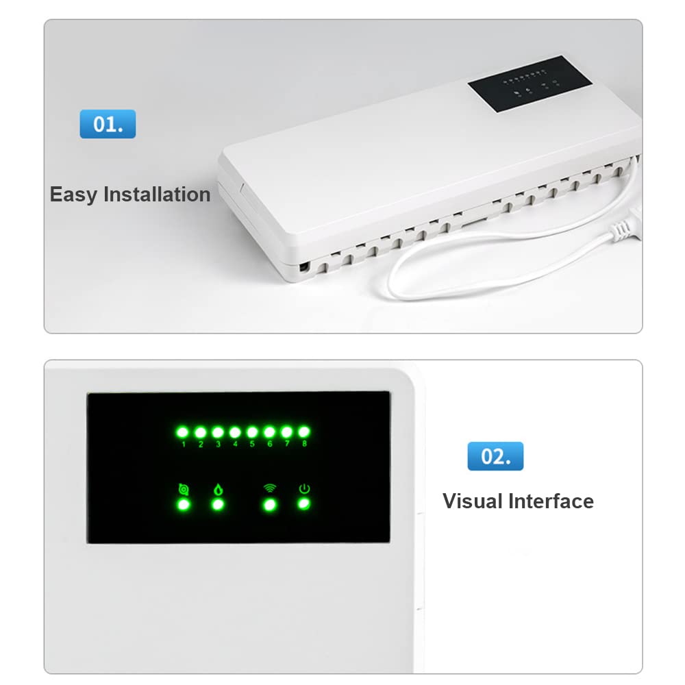 8-Channel Hub Controller with 8 Sub-Chamber Electric Valve - Smart Temperature Control for Underfloor Heating, AC, Gas Boiler & Water Circulating Pumps | Perfect for Home & Commercial HVAC Systems