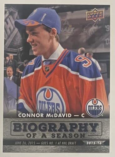 2015-16 Upper Deck Connor McDavid Rookie Hockey Card #BIOCM1 - Edmonton Oilers NHL Collectible - Perfect for Sports Memorabilia Collections & Hockey Fan Gifts
