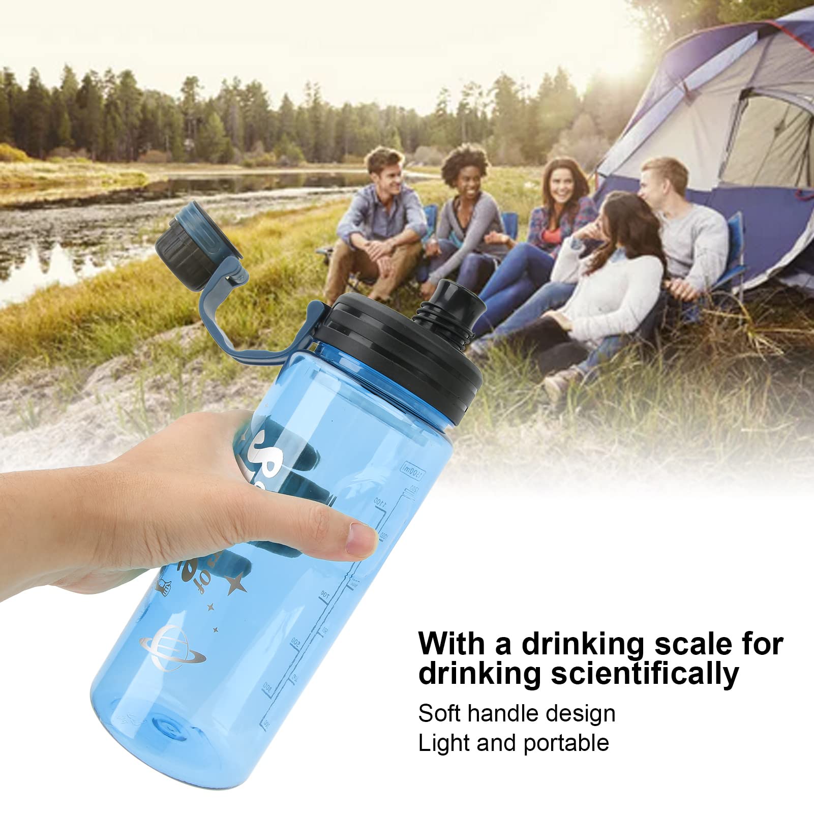 50 Oz BPA Free Water Bottle - Leak Proof Sports Bottle with Soft Handle & Measurement Scale for Gym, Camping, Hiking & Outdoor Activities - Ideal for Men, Women & Kids