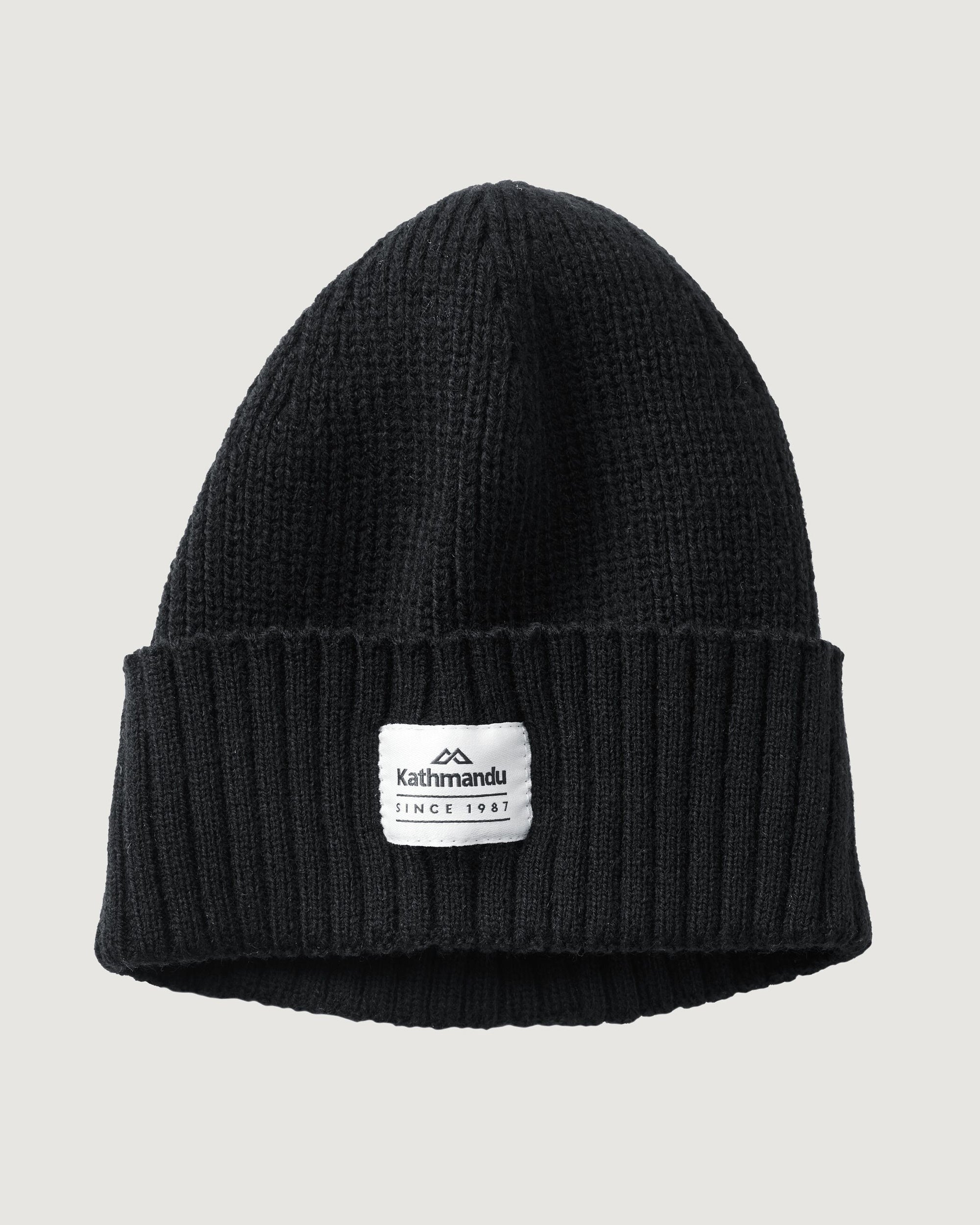 Kathmandu Badge Beanie - Warm Winter Knit Hat for Men & Women in Black | Perfect for Skiing, Hiking & Outdoor Adventures