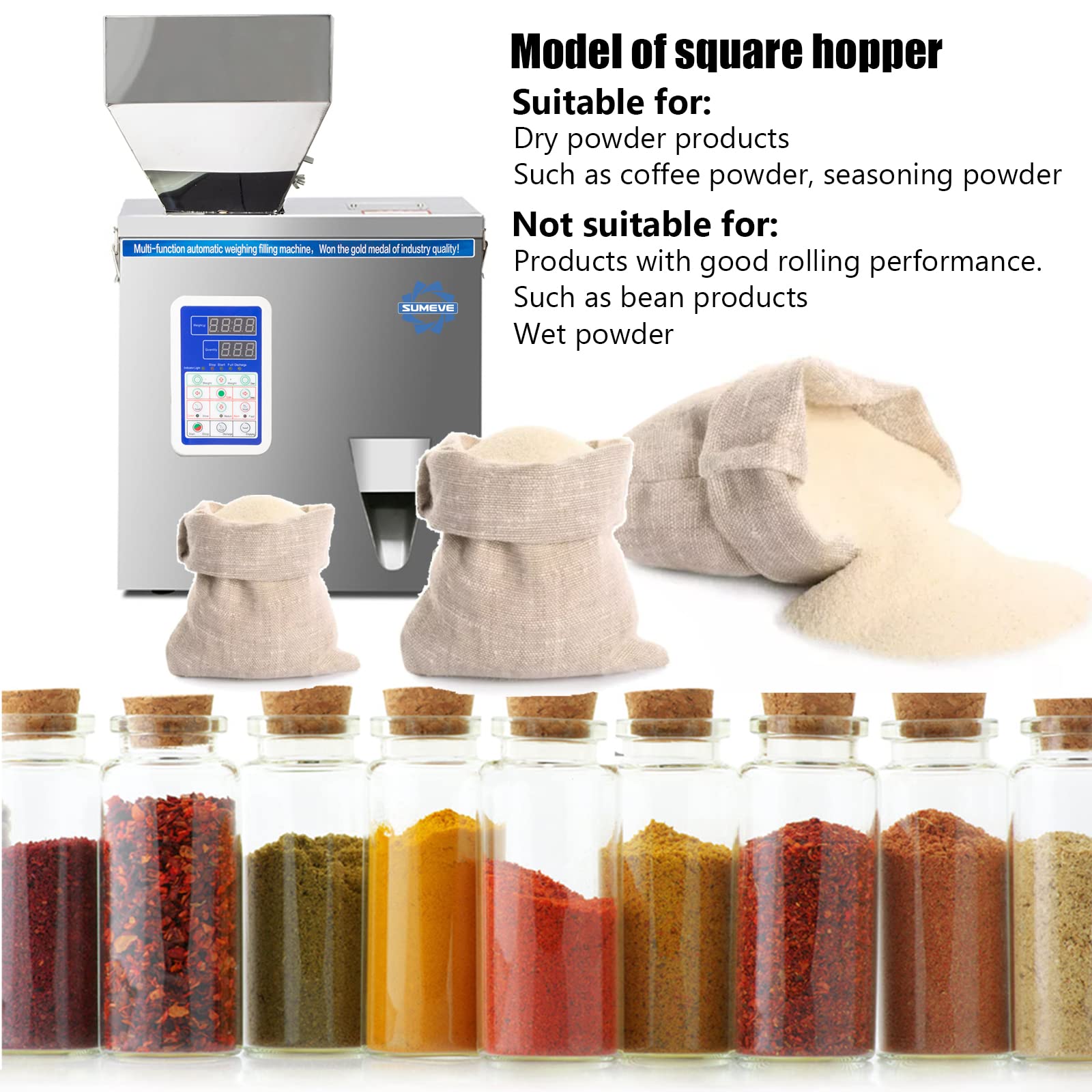 Automatic Powder Filling Machine for 1-200g (0.44 lb) - Multifunctional Particle Packaging Equipment for Spices, Coffee & Tea | Home & Commercial Use