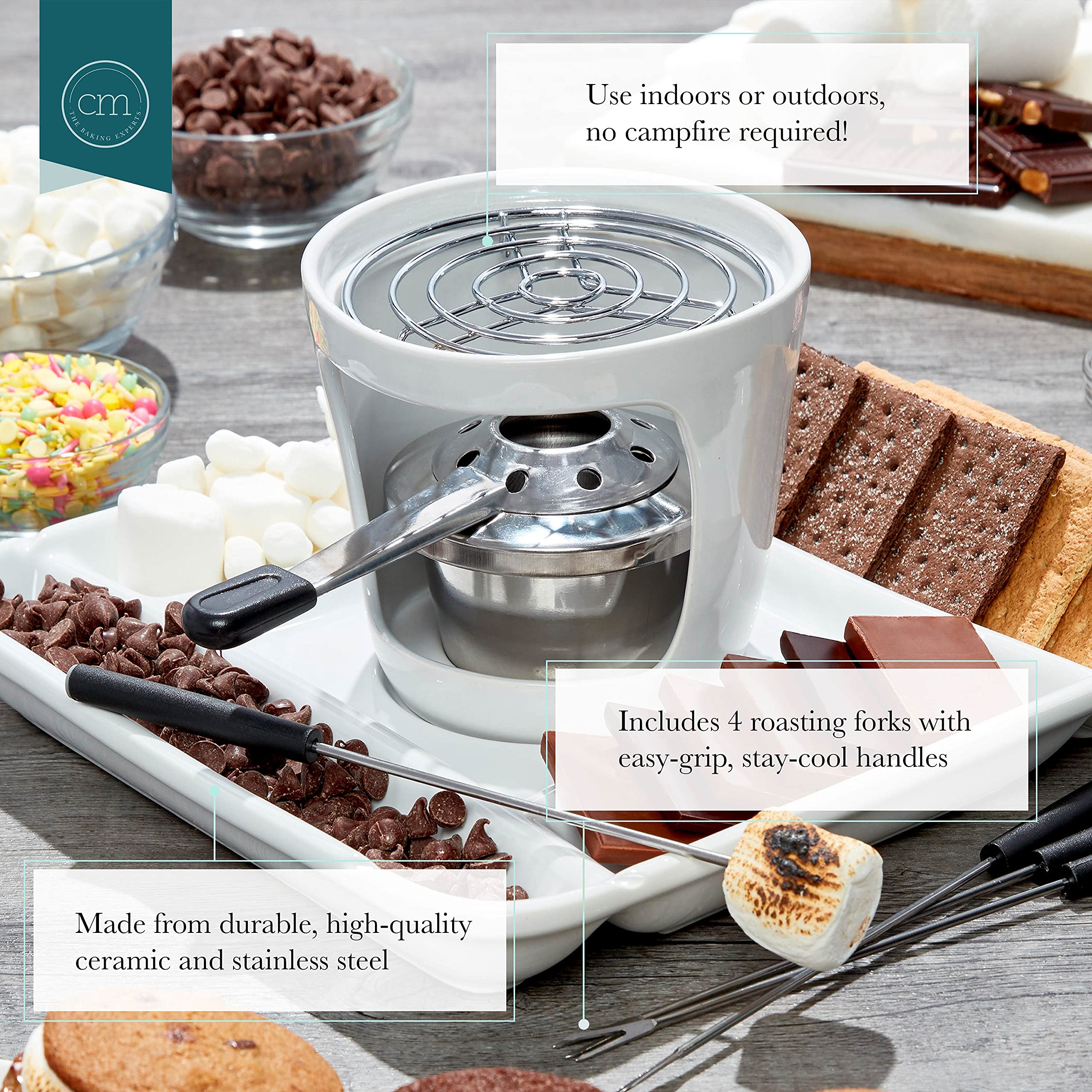 Chicago Metallic S'mores Maker - Portable Campfire Dessert Kit for Indoor & Outdoor Use - Perfect for Backyard BBQs, Camping Trips & Family Gatherings - White Small Size