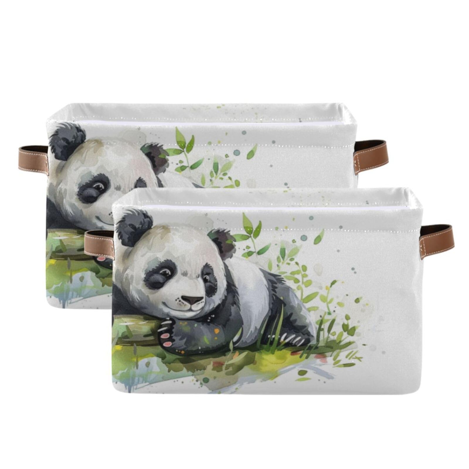 Large Fabric Storage Bins with Handles - Panda Collapsible Baskets for Clothes, Toys & Home Organization