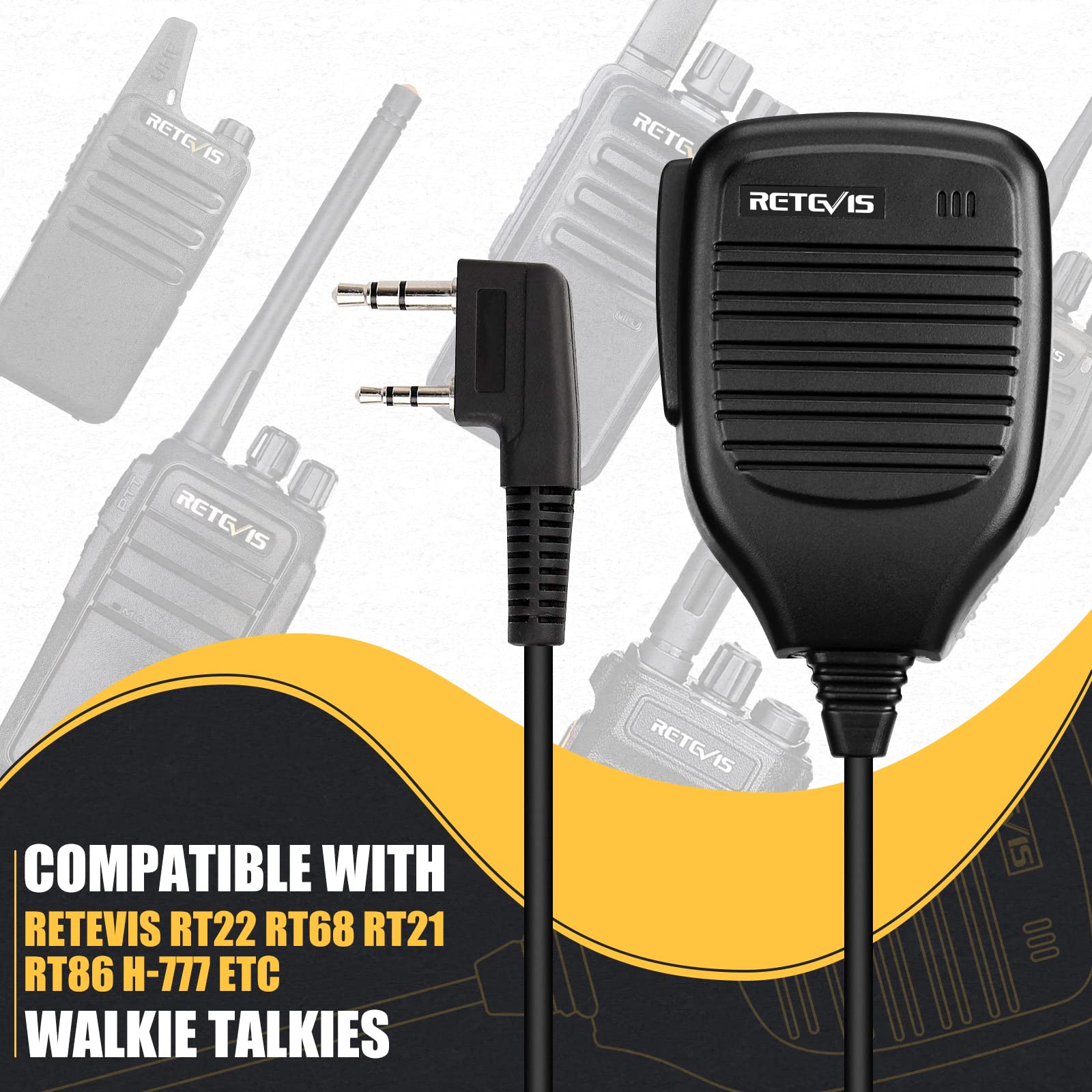 Retevis 2 Pin Walkie Talkie Speaker Microphone - Compatible with Retevis RT22 RT27 RT68 RT15 RB17 RT17 RT19 H777 RT66 RT67 & Baofeng UV-5R 888S 2 Way Radios (1 Pack) - Ideal for Outdoor Adventures, Construction Sites, and Emergency Communication