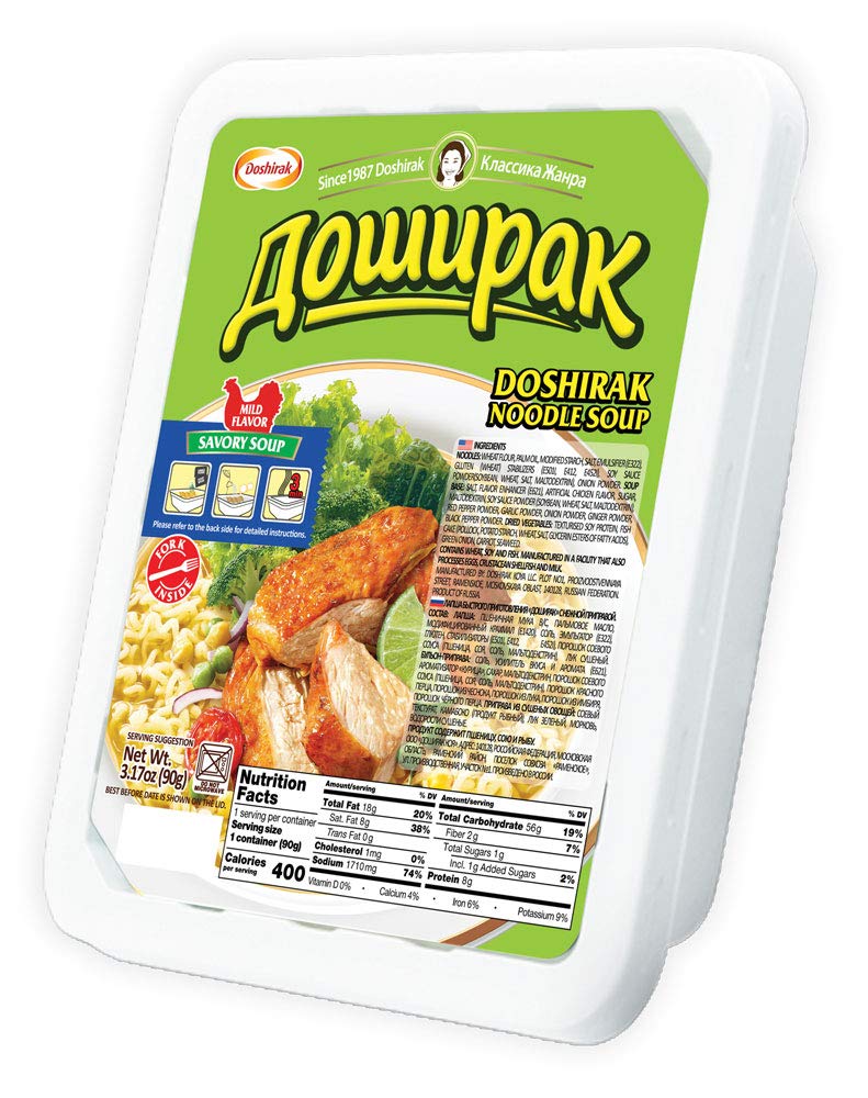 Doshirak Instant Noodle Soup 12 Pack - Mild Chicken Flavor (3.17 oz/90g Each) | Russian Made Quick Meal | Perfect for Office Lunch, College Dorm Snacks & Emergency Food Supply