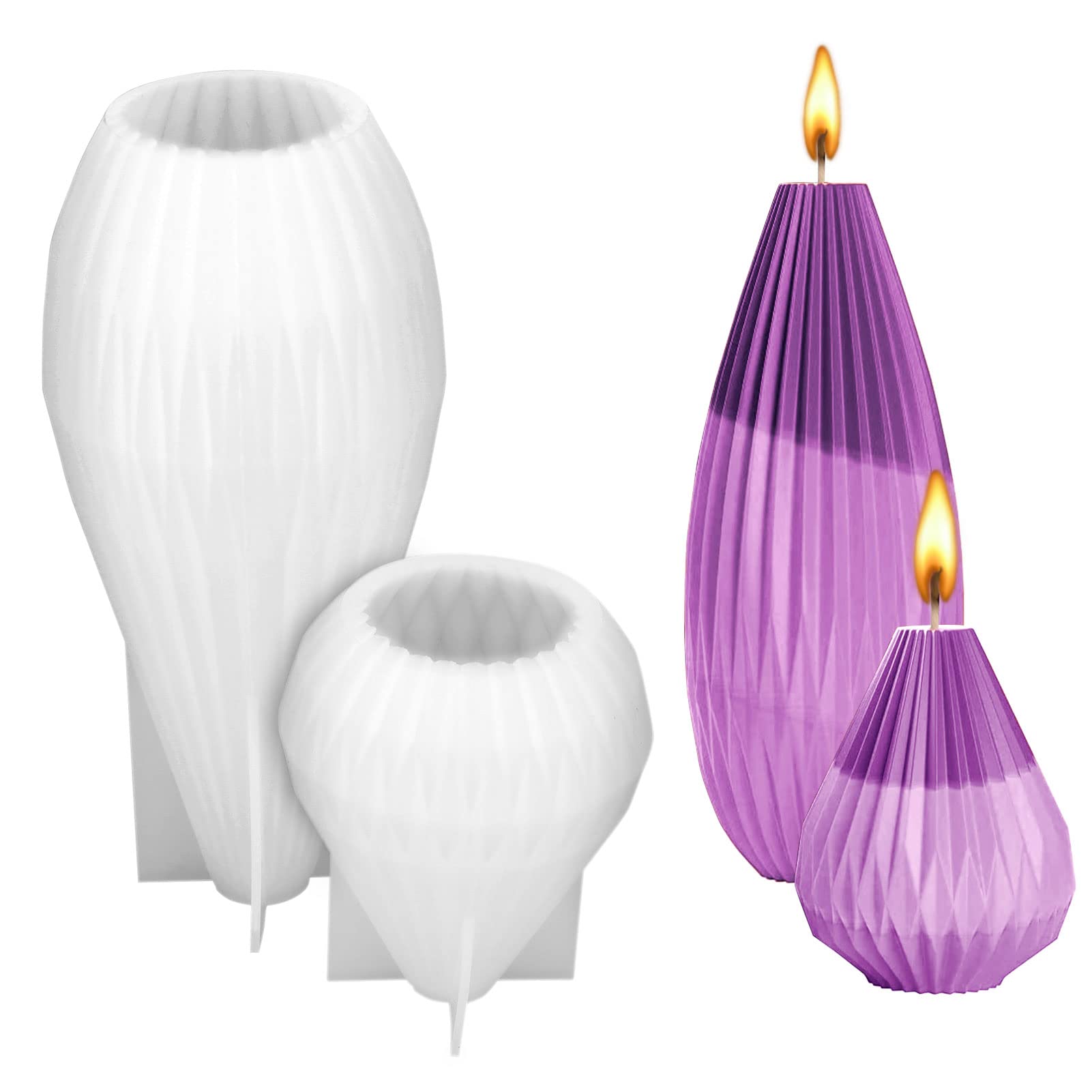 3D Geometric Pear Bottle Silicone Candle Molds for DIY Crafts - Tapered Texture Striped Wax & Aromatherapy Soap Making Molds | Perfect for Home Decor, Wedding Centerpieces, and Relaxing Spa Gifts