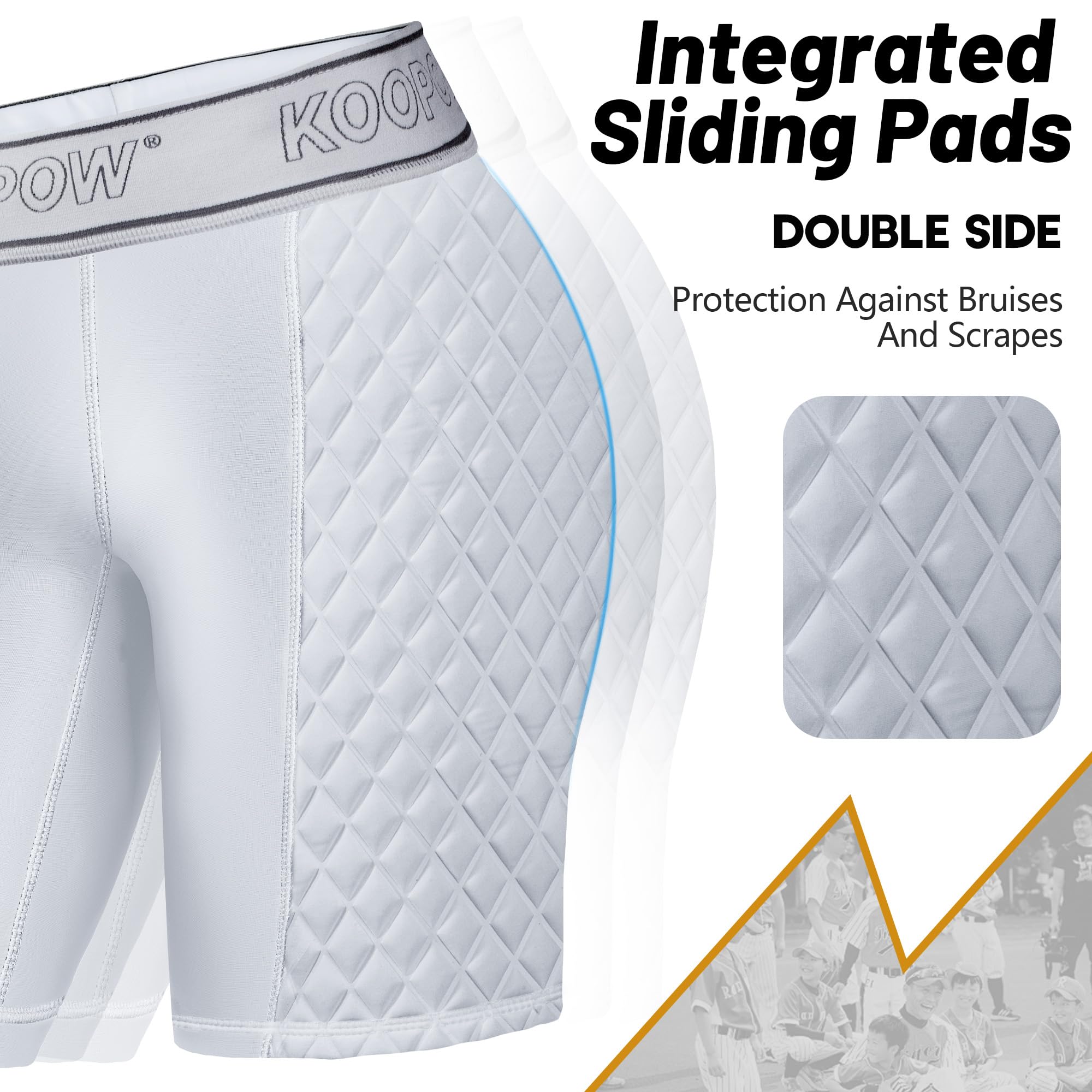 KOOPOW Women's Sliding Shorts with Padded Protection - Softball Compression Shorts with Built-in Slider Pads for Comfort & Safety - Perfect for Softball, Baseball, and Volleyball Practice