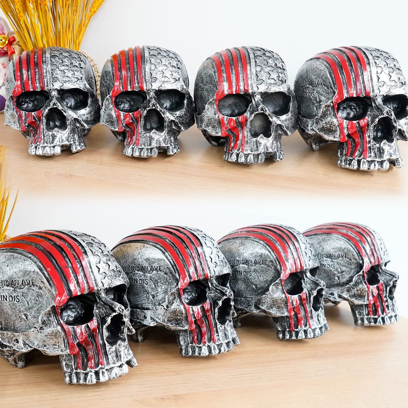 Red Skull Motorcycle Helmet Wall Mount Rack with 2 Hooks - Heavy Duty Helmet Holder for Motorcycle, Baseball, Rugby Helmets & Coat Hanger - Perfect for Garage, Bedroom or Entryway Organization