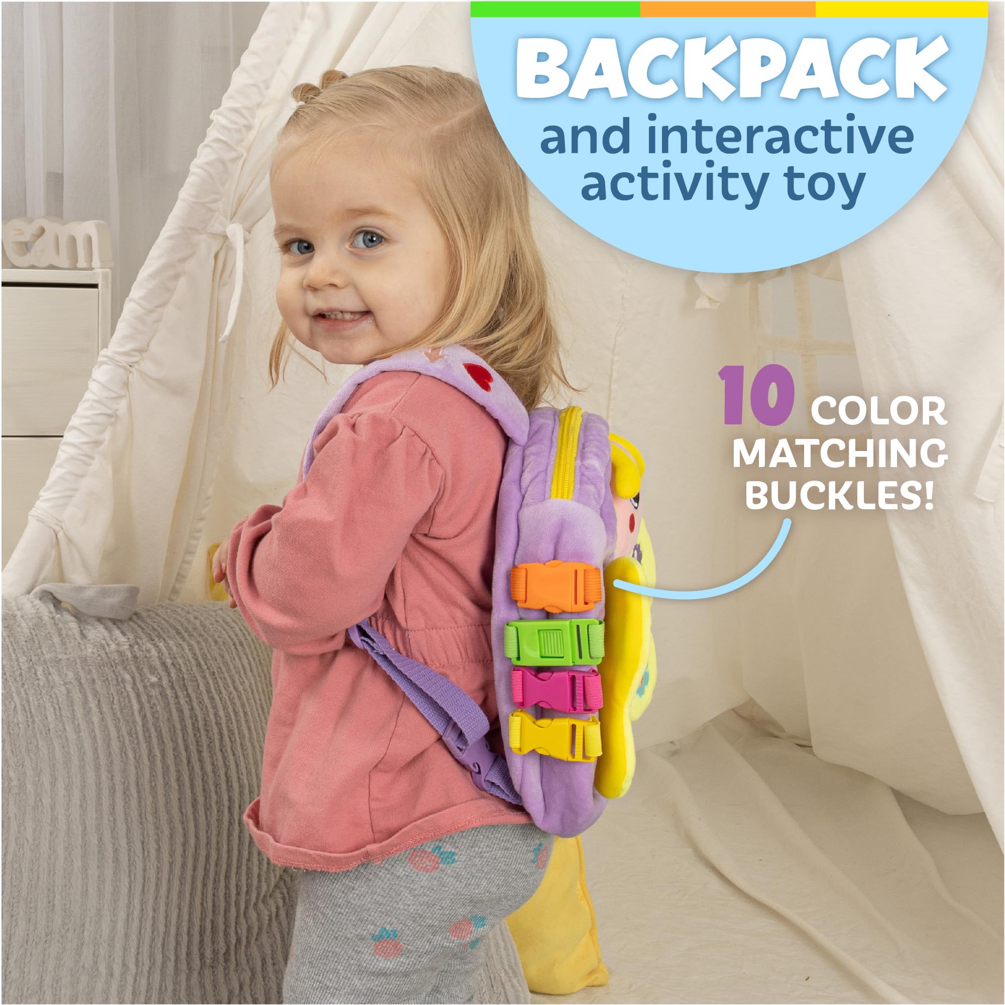 Buckle Toys - Blossom Butterfly & Bella Square Sensory Toys for Toddlers | Pink & Purple Bundle | Fine Motor Skills Development & Travel Play