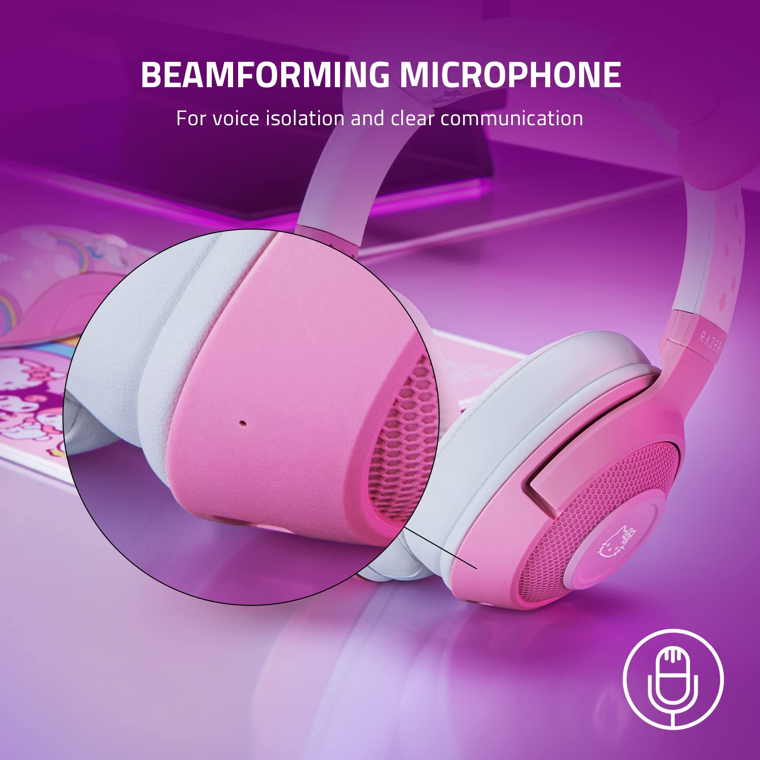 Razer Kraken BT Wireless Gaming Headset with Bluetooth 5.0, 40ms Low Latency, 40mm Custom-Tuned Drivers, Beamforming Mic & Chroma RGB - Hello Kitty Edition - Perfect for PC, PS5, Nintendo Switch & Mobile Gaming