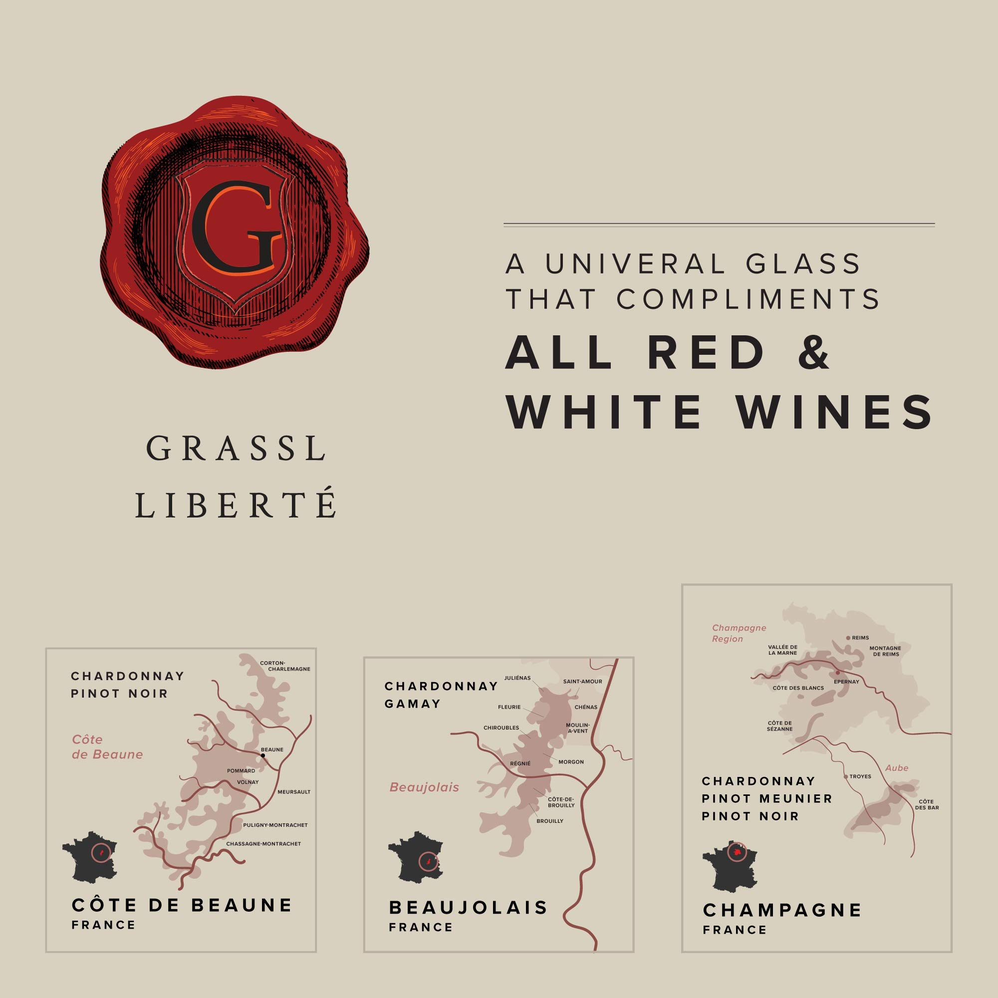 Premium Grassl Liberté Wine Glass Set of 2 - Handcrafted Mouth-Blown Crystal Glasses for Red & White Wines - Elegant Stemware for Dinner Parties, Wine Tasting & Romantic Evenings