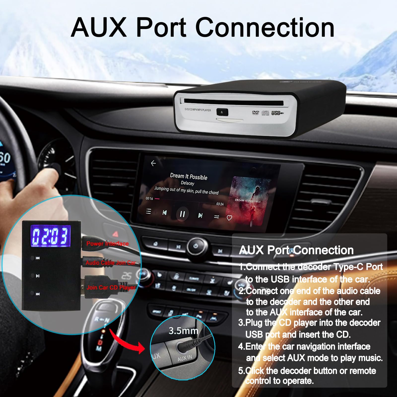 Portable USB External CD Player for Car, TV, Mac, Laptop, PC - Plug & Play with AUX Port | Perfect for Road Trips, Home Entertainment & Office Use