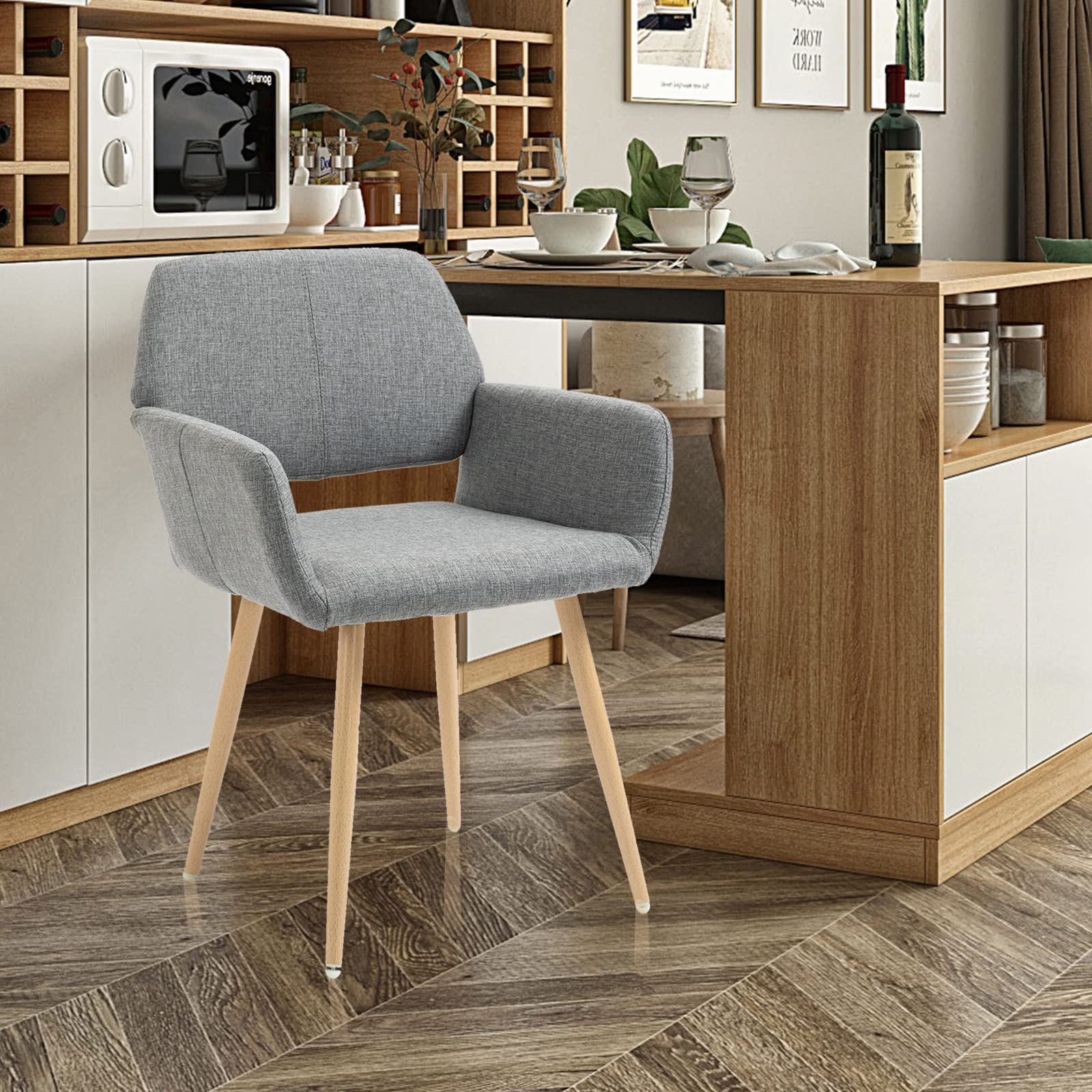 Modern Makeup Vanity Chair with Arms & Solid Wood Legs - HomVent Adjustable Home Office Desk Chair for Bedroom, Living Room & Dressing Room | Perfect for Beauty Routines, Work & Relaxation