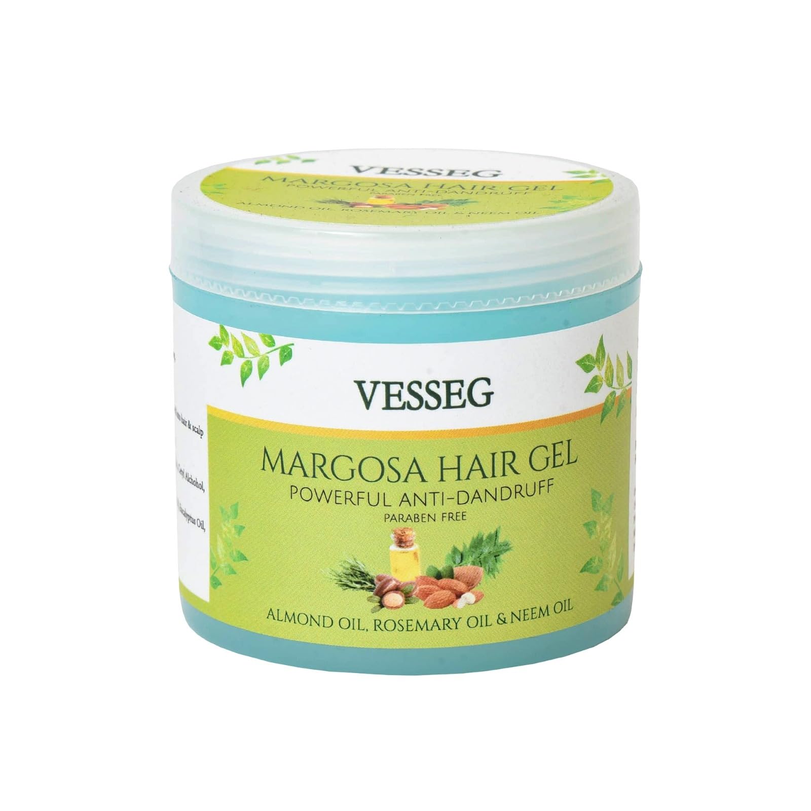 VESSEG Margosa Hair Gel - Anti Dandruff Styling Gel with Almond, Rosemary & Neem Oil | Paraben Free (100g) | Perfect for Daily Hair Care & Styling for Men & Women
