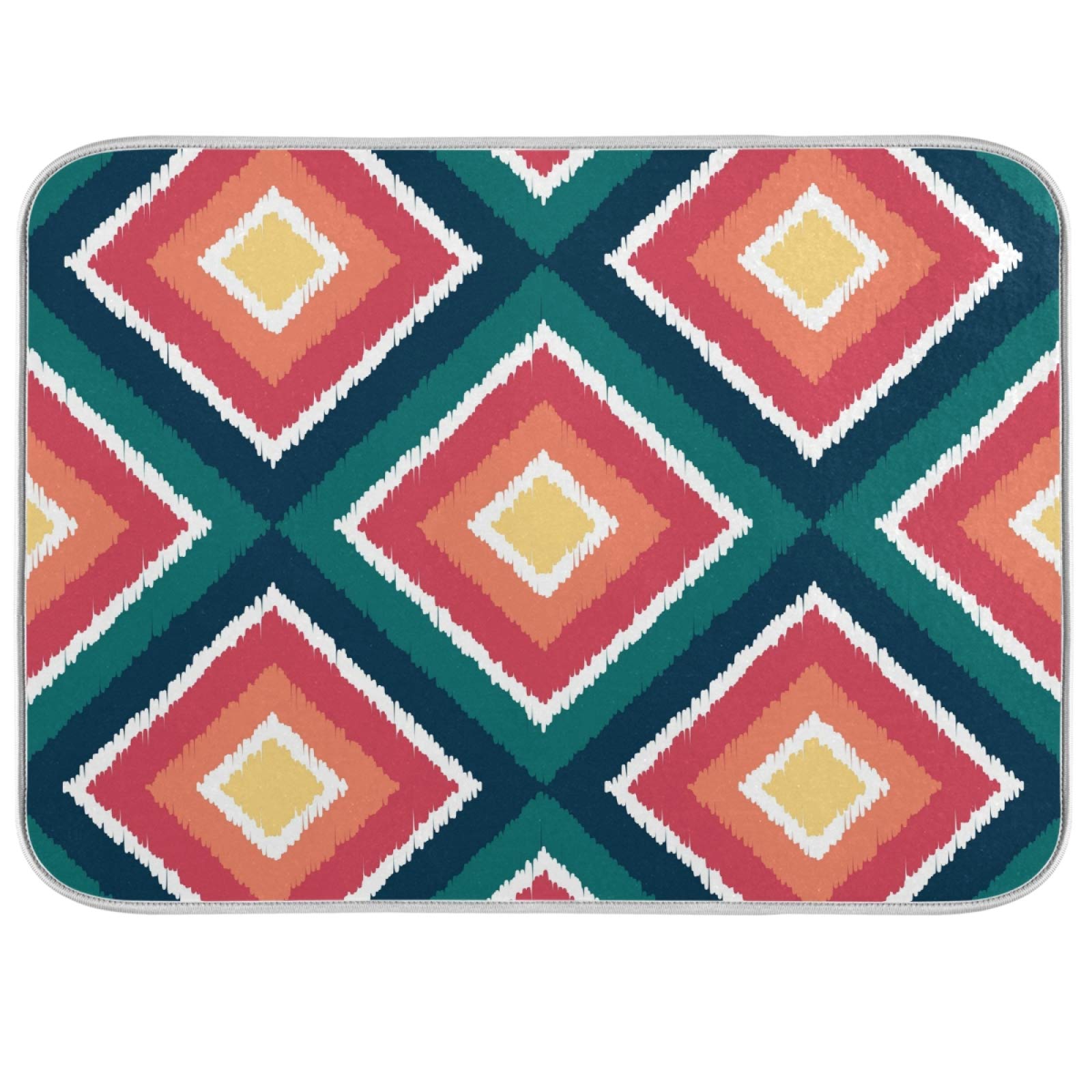 Bohemian Red Indian Paisley Flower Dish Drying Mat - 18x16 Inch Absorbent Microfiber Kitchen Counter Pad, Reversible Bottle & Dish Drainer for Quick Drying | Perfect for Kitchen Countertops, Sink Areas & Dish Rack Organization