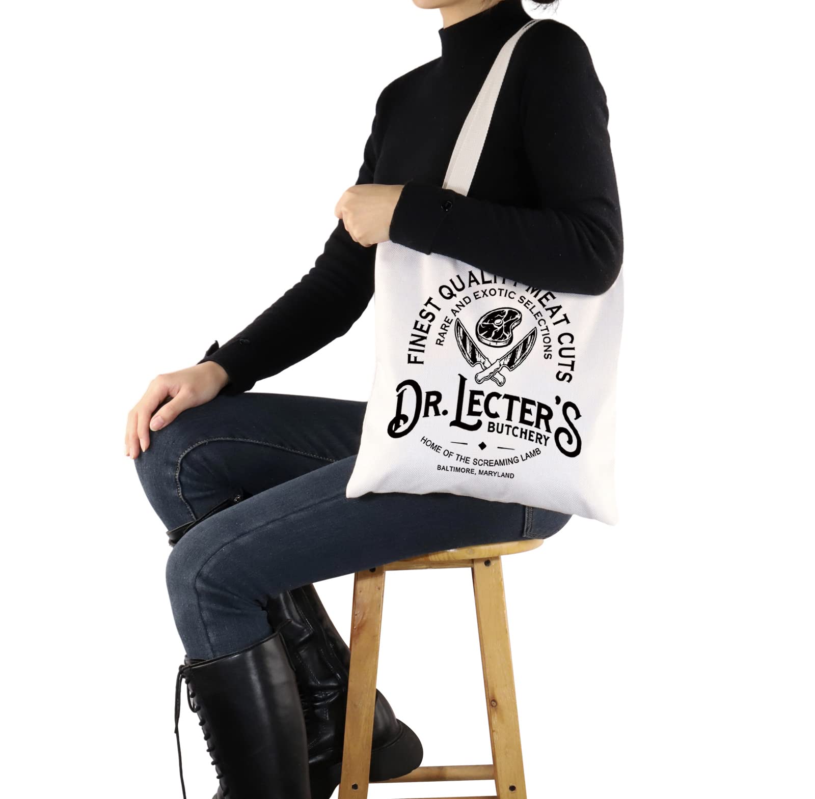 G2TUP Hannibal Lecter Inspired Reusable Canvas Tote Bag - Movie Fan Gift, Horror Themed Handbag for Grocery Shopping & Book Lovers