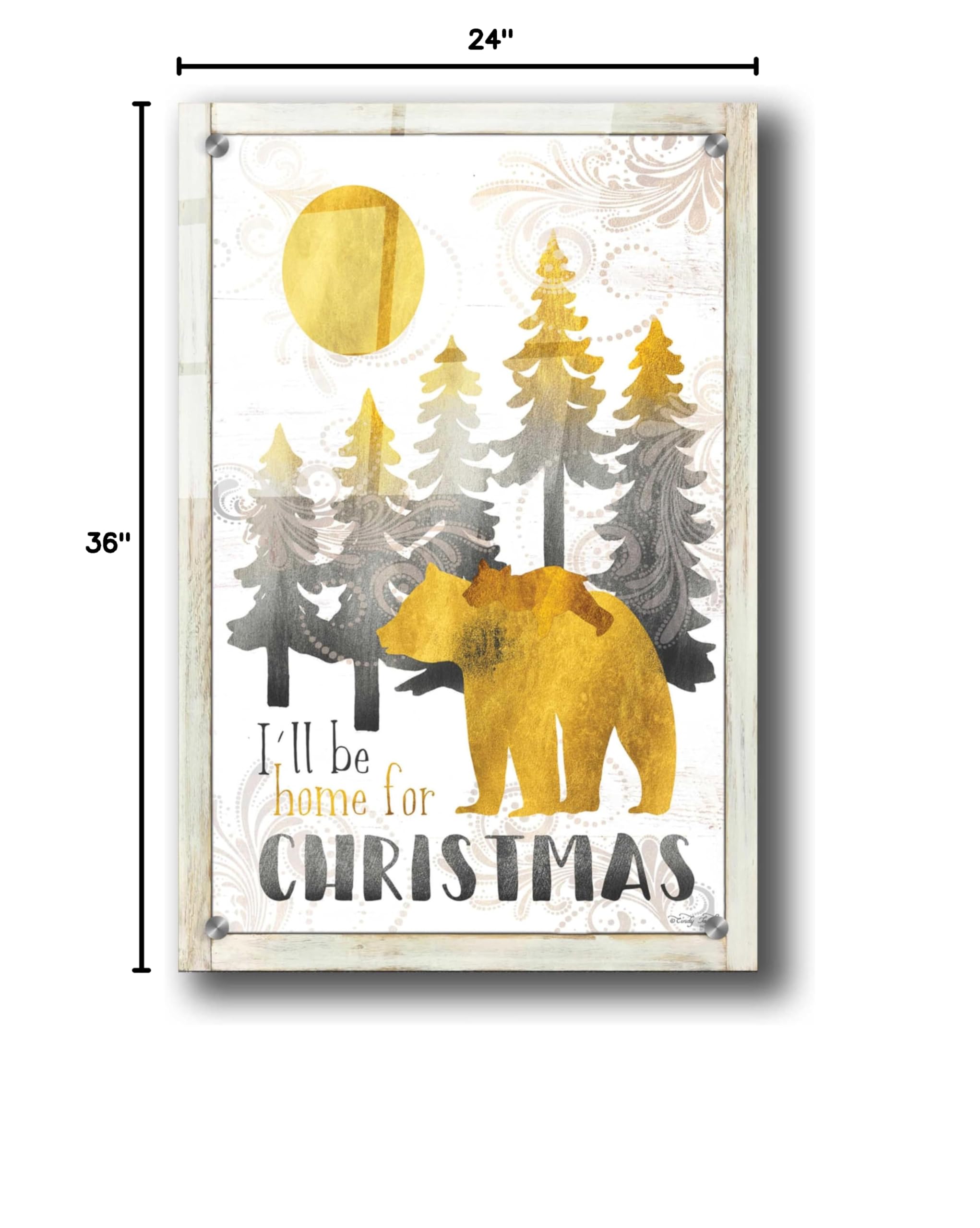 Merry Christmas and Happy New Year Bear Family Acrylic Glass Wall Art - 24x36 Inches Holiday Decor by Cindy Jacobs - Perfect for Living Room, Bedroom, or Office Seasonal Decoration