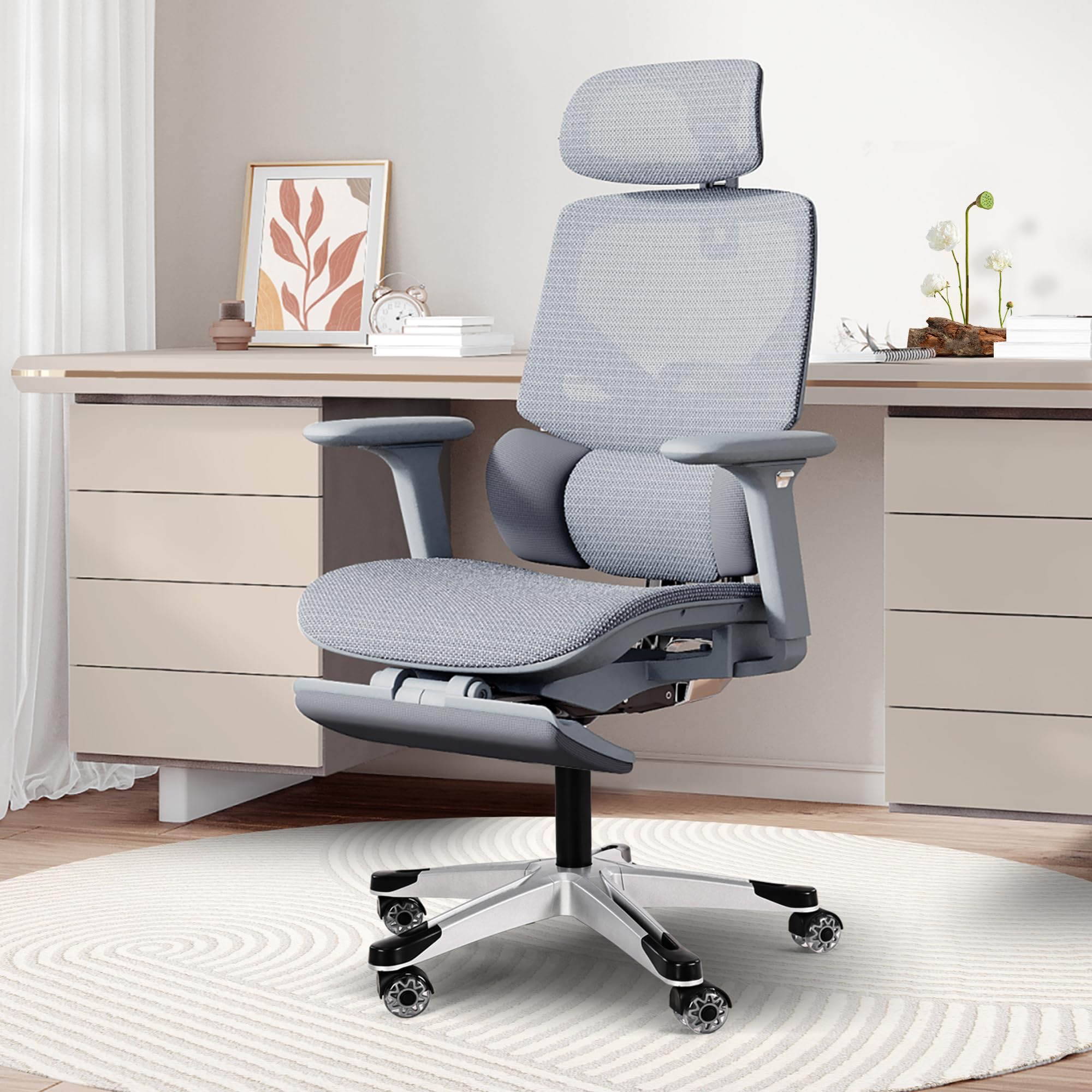 Frassie 28 Inch Heavy Duty Gaming Chair Base Replacement with 5 Casters - 2500 Lbs Capacity Swivel Base for Office & Desk Chairs (Grey) - Perfect for Gaming Setups, Home Office & Workspace Ergonomics