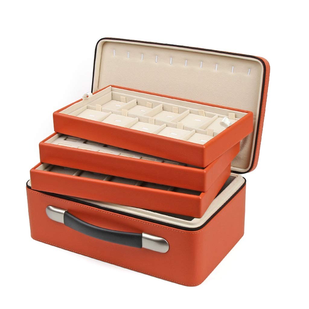 Large Portable 3-Layer Jewelry Box Organizer - Jewelry Display Case for Necklaces, Earrings, Bracelets & Rings | Travel Jewelry Storage Holder | Perfect for Home, Travel & Gift Packaging (Orange)