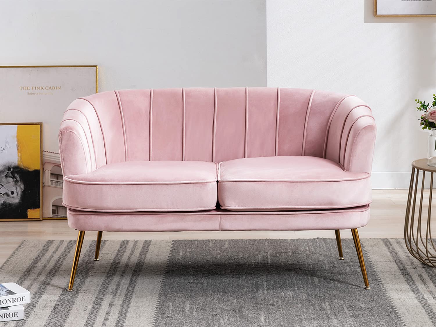 Luxury Velvet Loveseat Sofa - Modern Tufted Chesterfield 2-Seater Couch for Living Room & Bedroom - Soft Light Pink - Perfect for Small Spaces, Apartments & Cozy Home Decor
