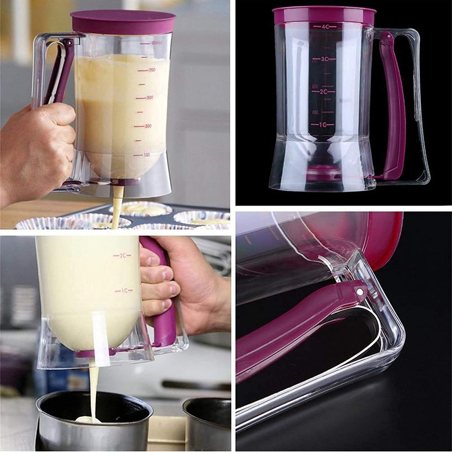 WANGZAIZAI 900ml Pasta Portioner for Cakes, Waffles, Muffins - DIY Dough Dispenser with Lid & Measuring Scale - Perfect for Baking, Pancakes, Cupcakes & Pastry Making