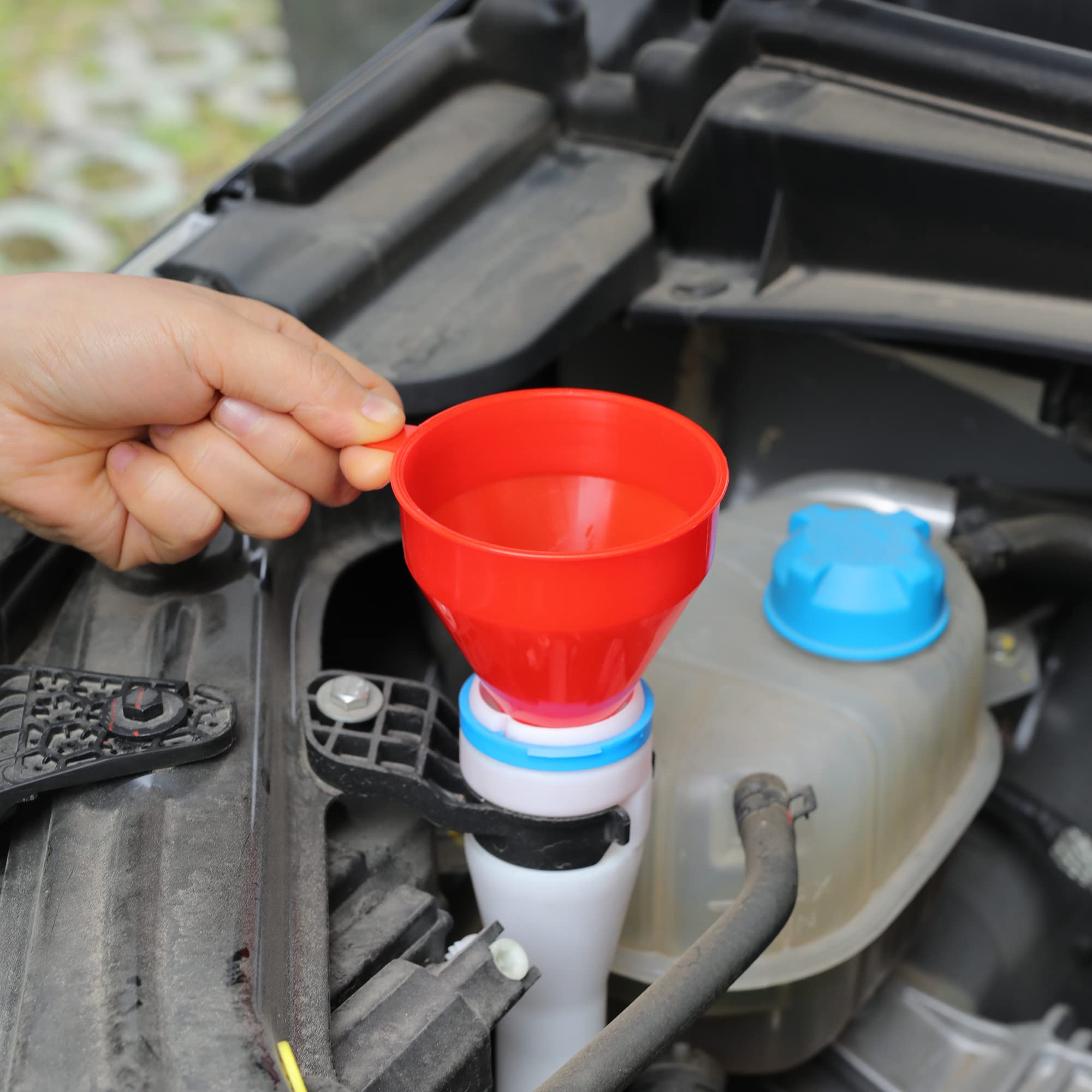 Flexible Fuel Funnel with Long Hose - Plastic Small Wide Mouth Filling Funnel for Engine Oil, Gas, Gasoline, Diesel, Water & Transmission Fluid - Perfect for Cars, Trucks & Motorcycles (Red, 1-Pack)